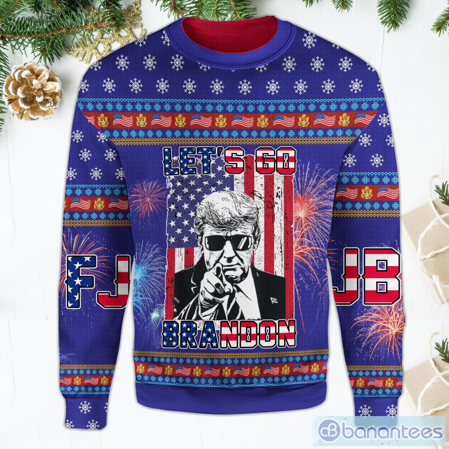 Let's Go Brandon Christmas Sweater Donald Trump FJB Christmas Blue Ugly Christmas Sweater Product Photo 1