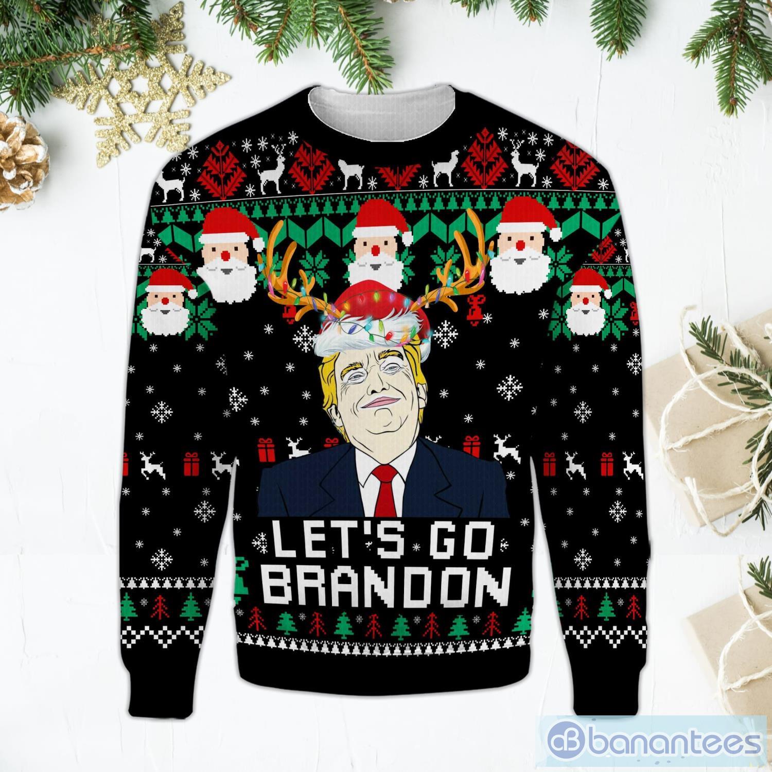 Let's Go Brandon Sweater Funny Santa Donald Trump Black Ugly Christmas Sweater Product Photo 1