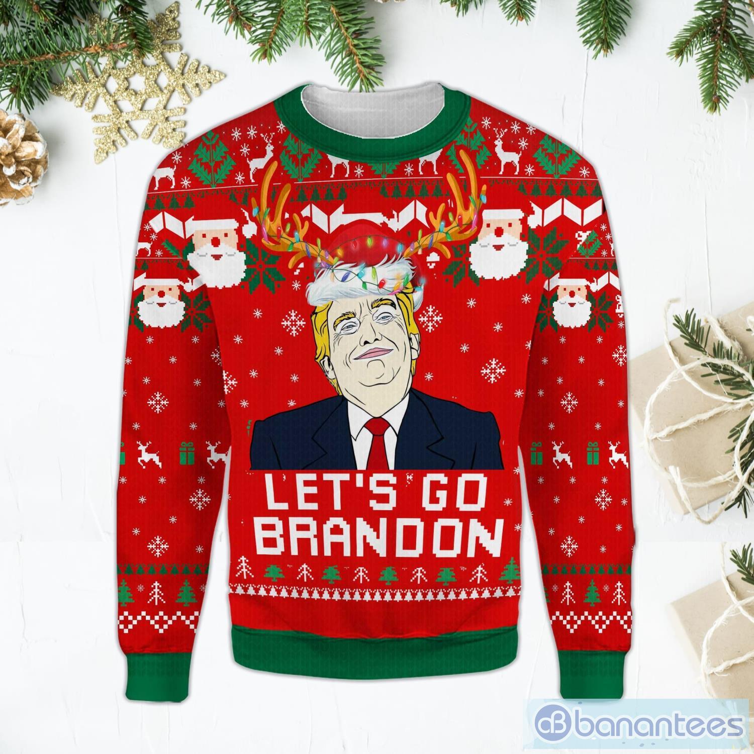 Let's Go Brandon Sweater Funny Santa Donald Trump Red Ugly Christmas Sweater Product Photo 1
