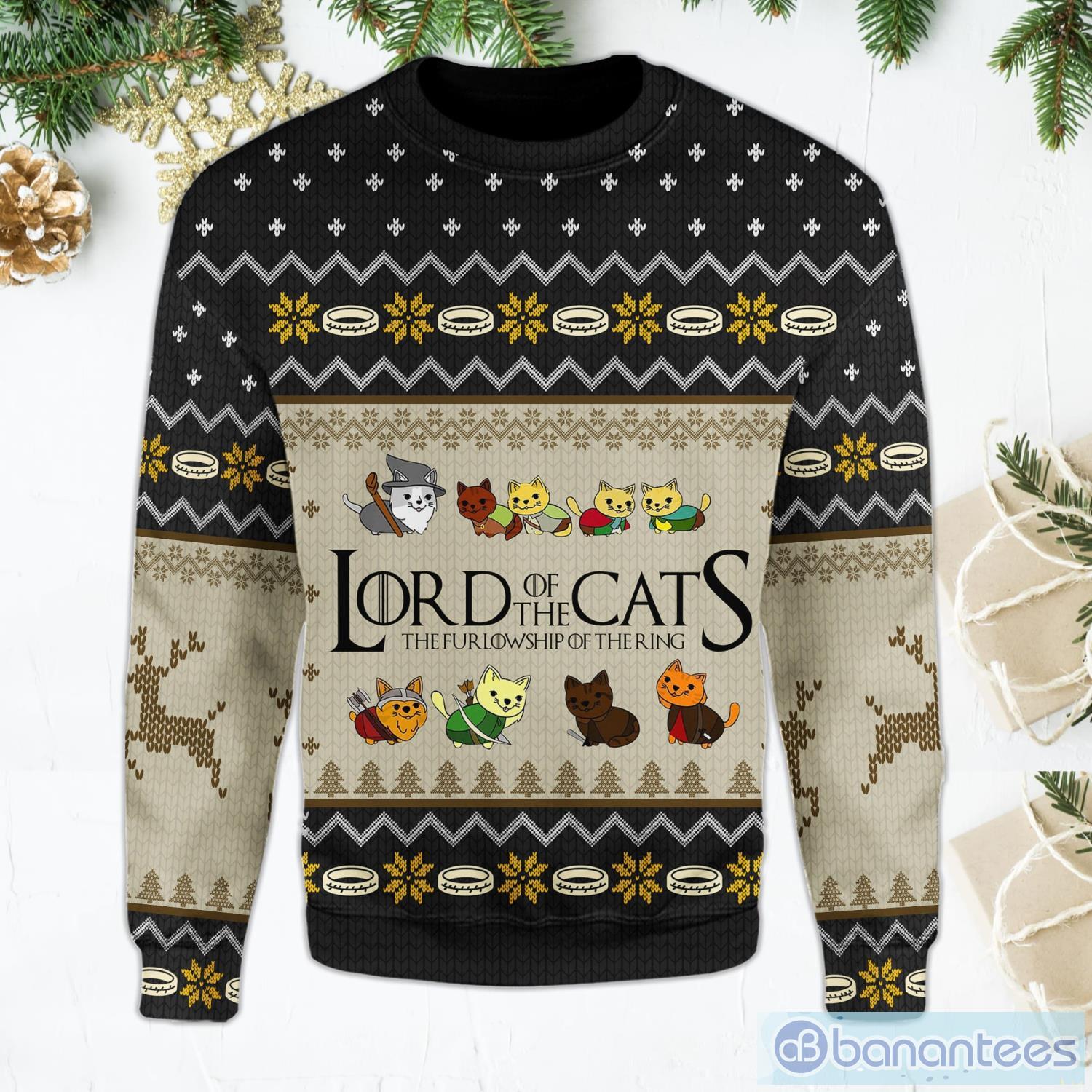 Lord of The Cats Sweater for LOTR Movies Fans & Cat Lovers Black Ugly Christmas Sweater Product Photo 1