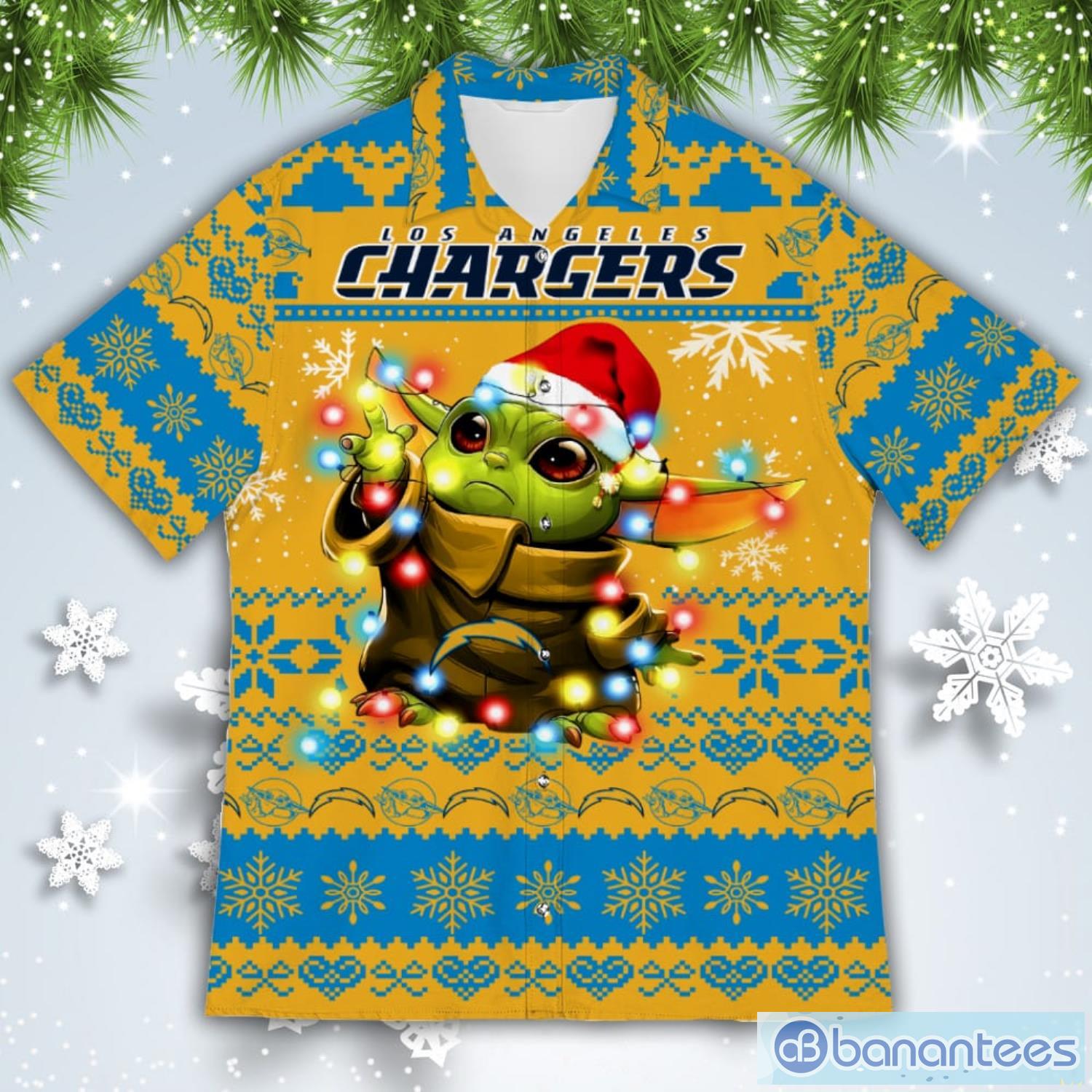 Los Angeles Chargers Baby Yoda Star Wars American Ugly Christmas Sweater Pattern Hawaiian Shirt Product Photo 2