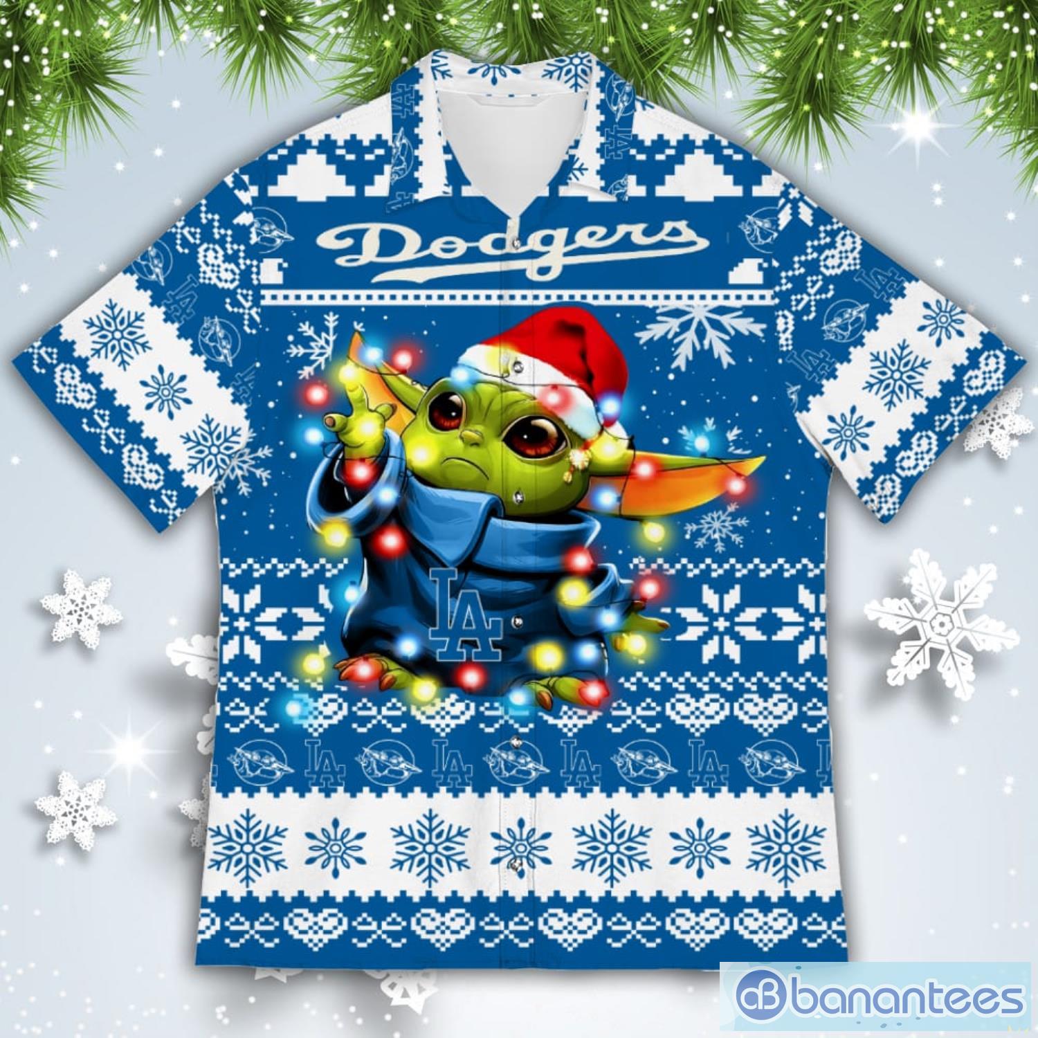 Los Angeles Dodgers Baby Yoda Star Wars American Ugly Christmas Sweater Pattern Hawaiian Shirt Product Photo 2