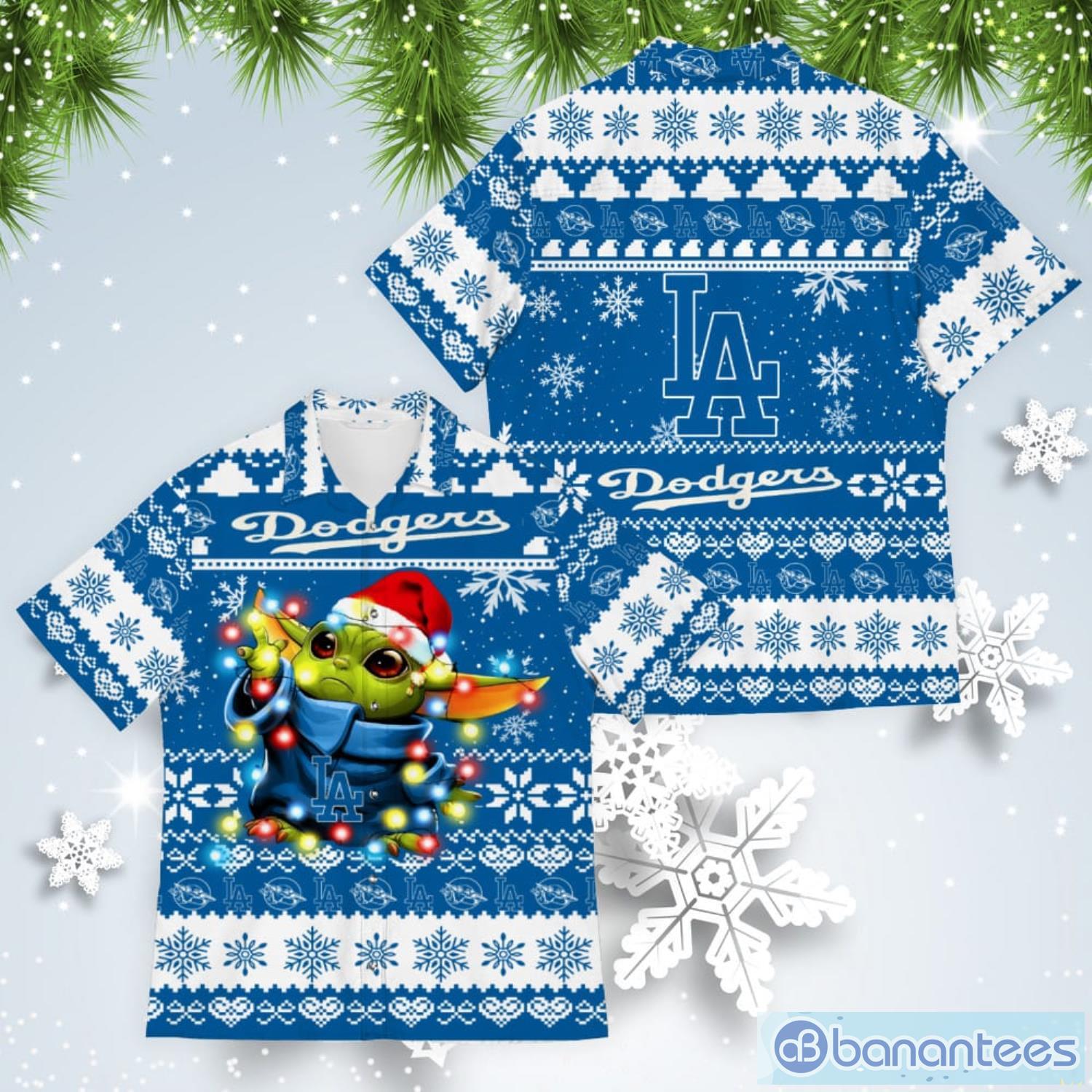 Los Angeles Dodgers Baby Yoda Star Wars American Ugly Christmas Sweater Pattern Hawaiian Shirt Product Photo 1