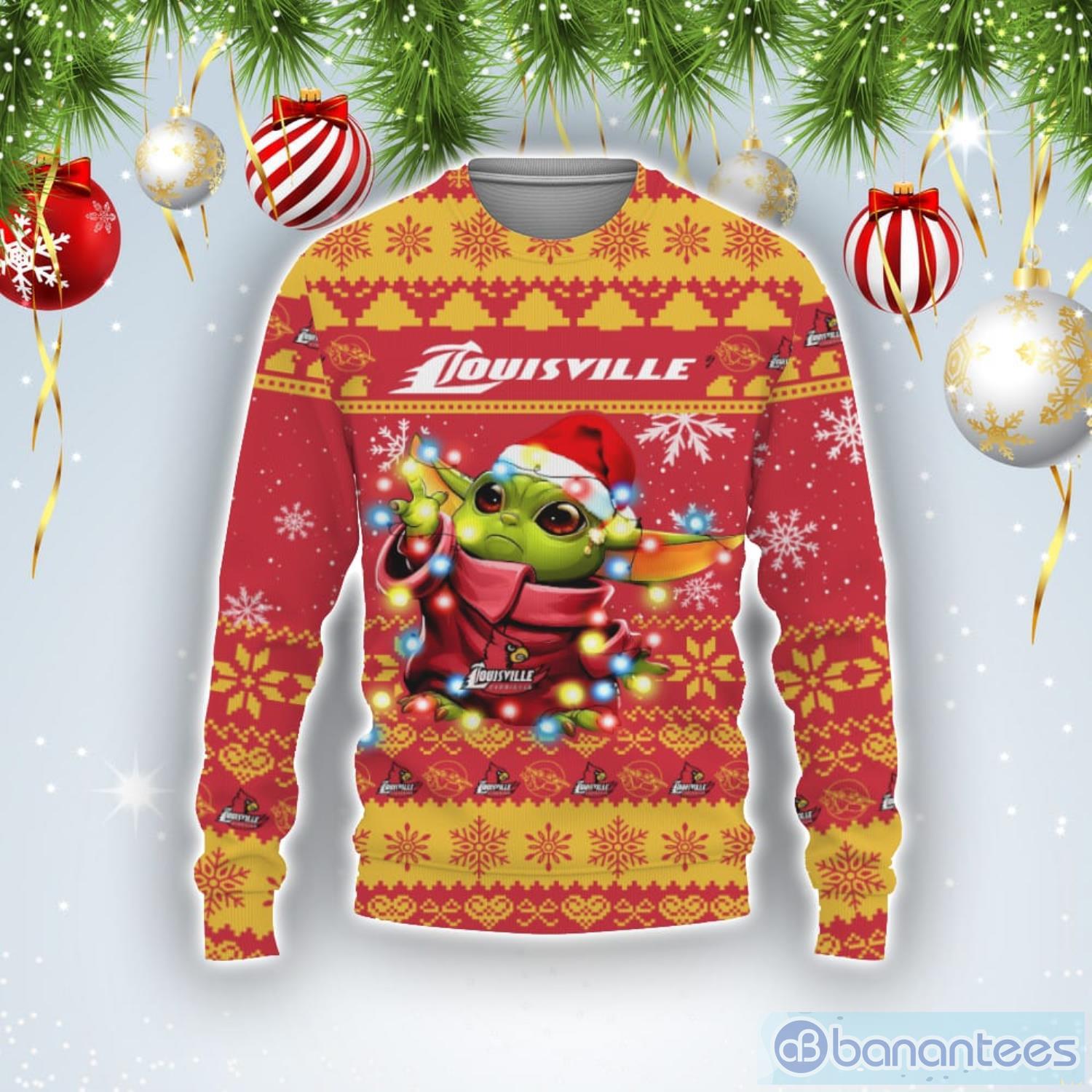 Louisville Cardinals Baby Yoda Star Wars Sports Football American Ugly Christmas Sweater Product Photo 1