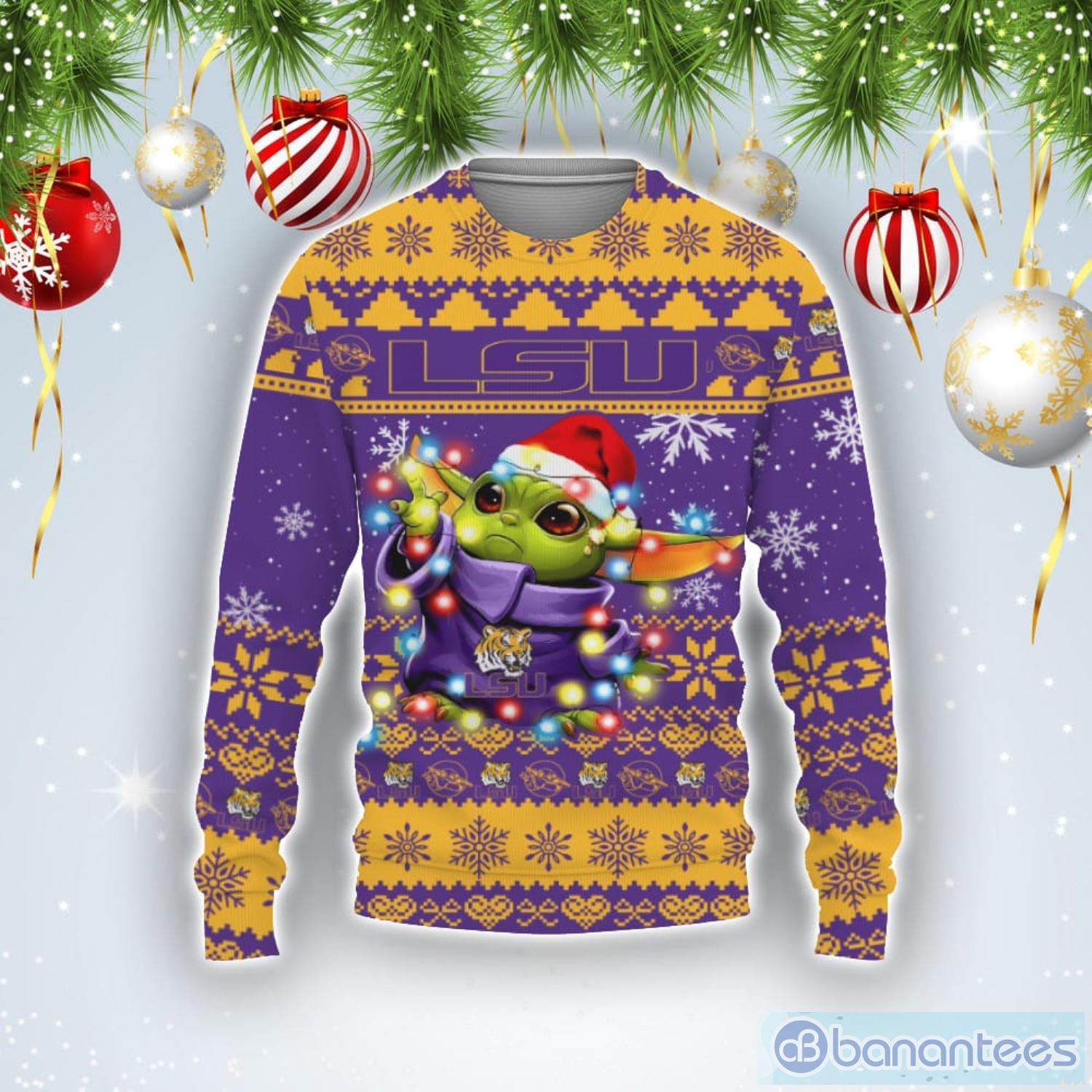 LSU Tigers Baby Yoda Star Wars Sports Football American Ugly Christmas Sweater Product Photo 1