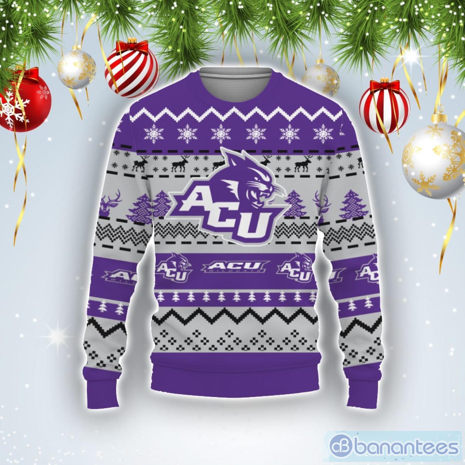 Merry Christmas Snow Pattern Funny Cute Abilene Christian Wildcats Ugly Christmas Sweater Product Photo 1