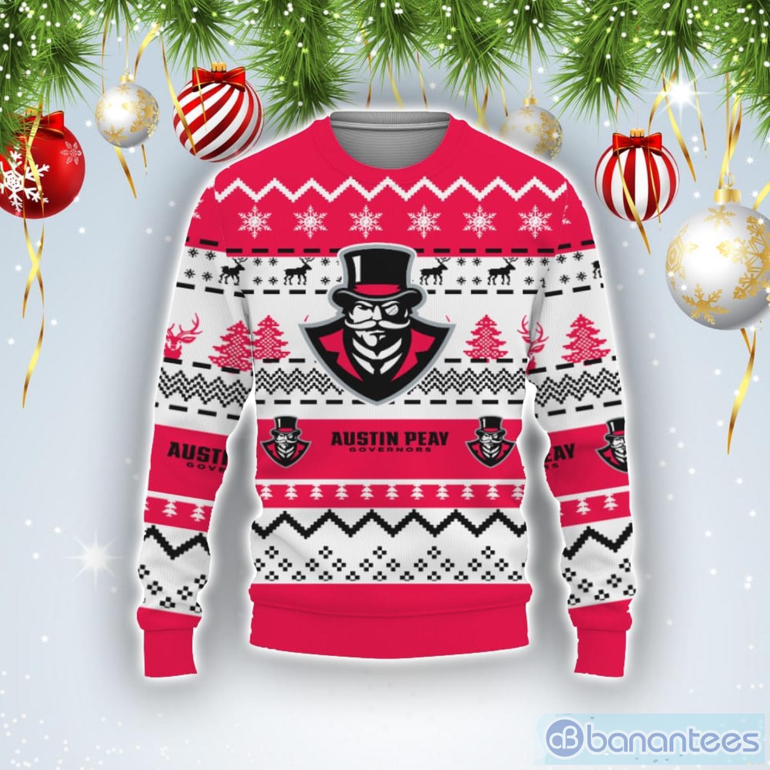 Merry Christmas Snow Pattern Funny Cute Austin Peay Governors Gifts Ugly Christmas Sweater Product Photo 1