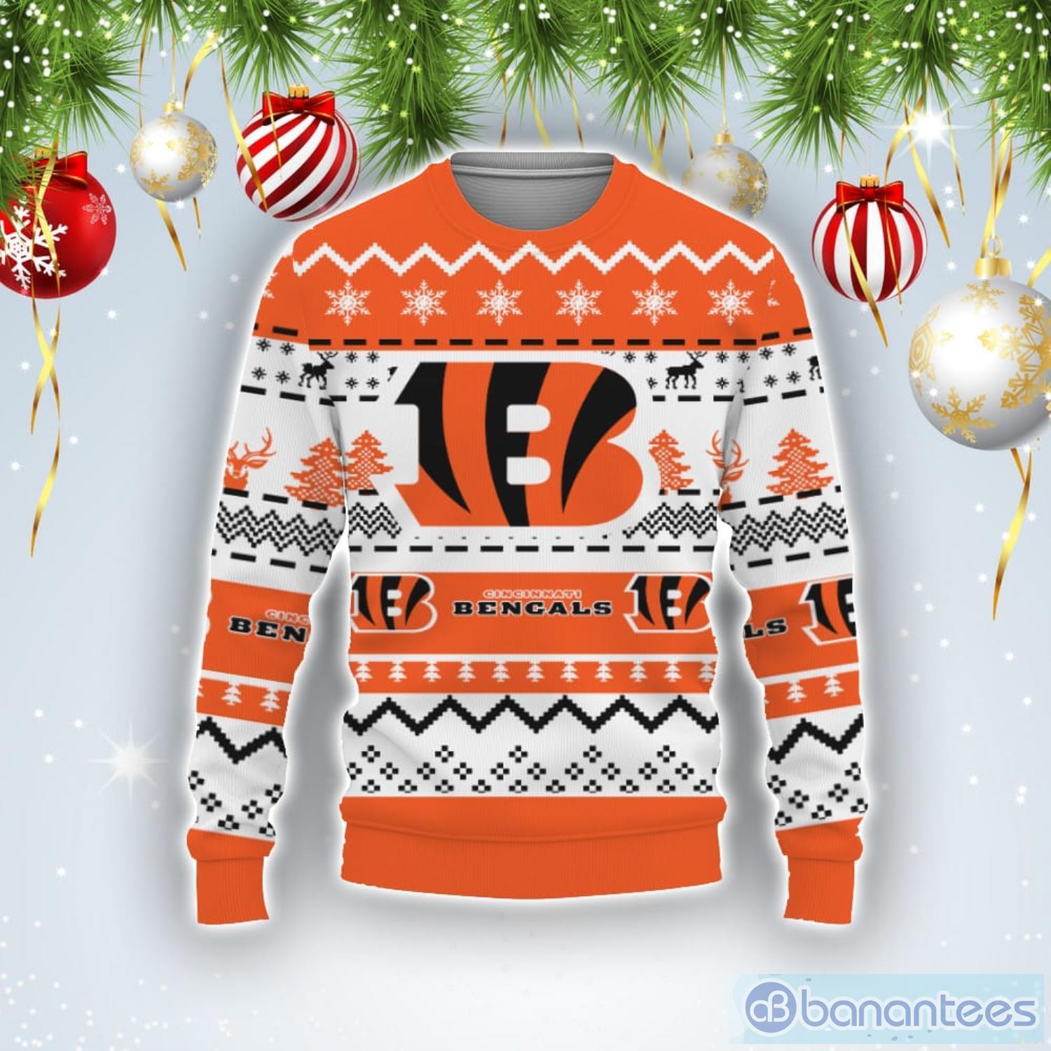 Merry Christmas Snow Pattern Funny Cute Cincinnati Bengals Gifts Ugly Christmas Sweater Product Photo 1