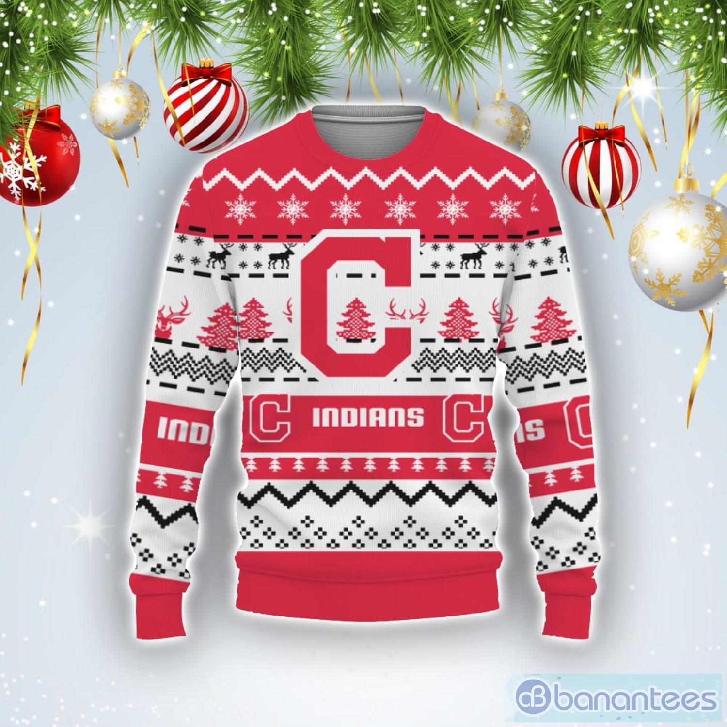 Merry Christmas Snow Pattern Funny Cute Cleveland Indians Gifts Ugly Christmas Sweater Product Photo 1