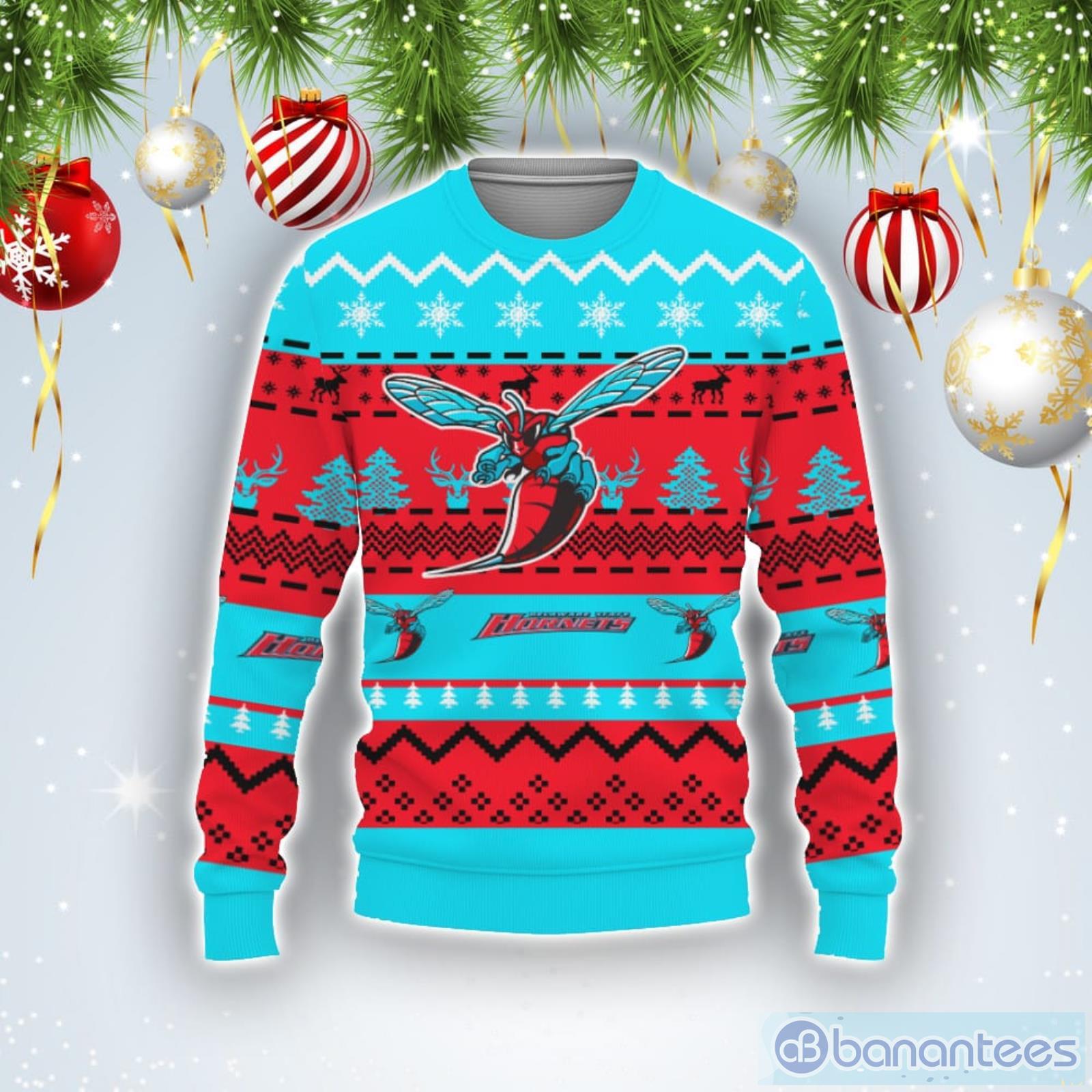 Merry Christmas Snow Pattern Funny Cute Delaware State Hornets Gifts Ugly Christmas Sweater Product Photo 1