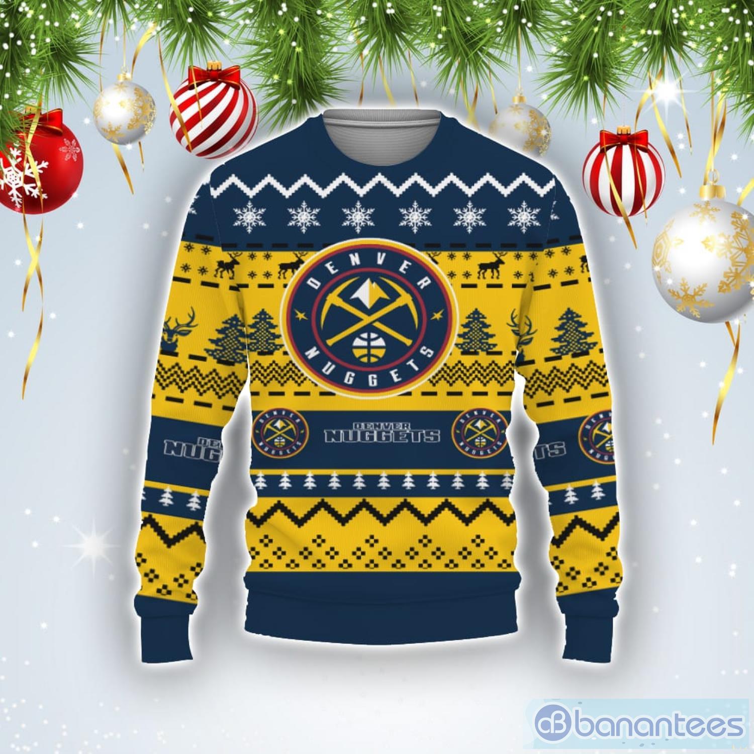 Merry Christmas Snow Pattern Funny Cute Denver Nuggets Gifts Ugly Christmas  Sweater - Banantees