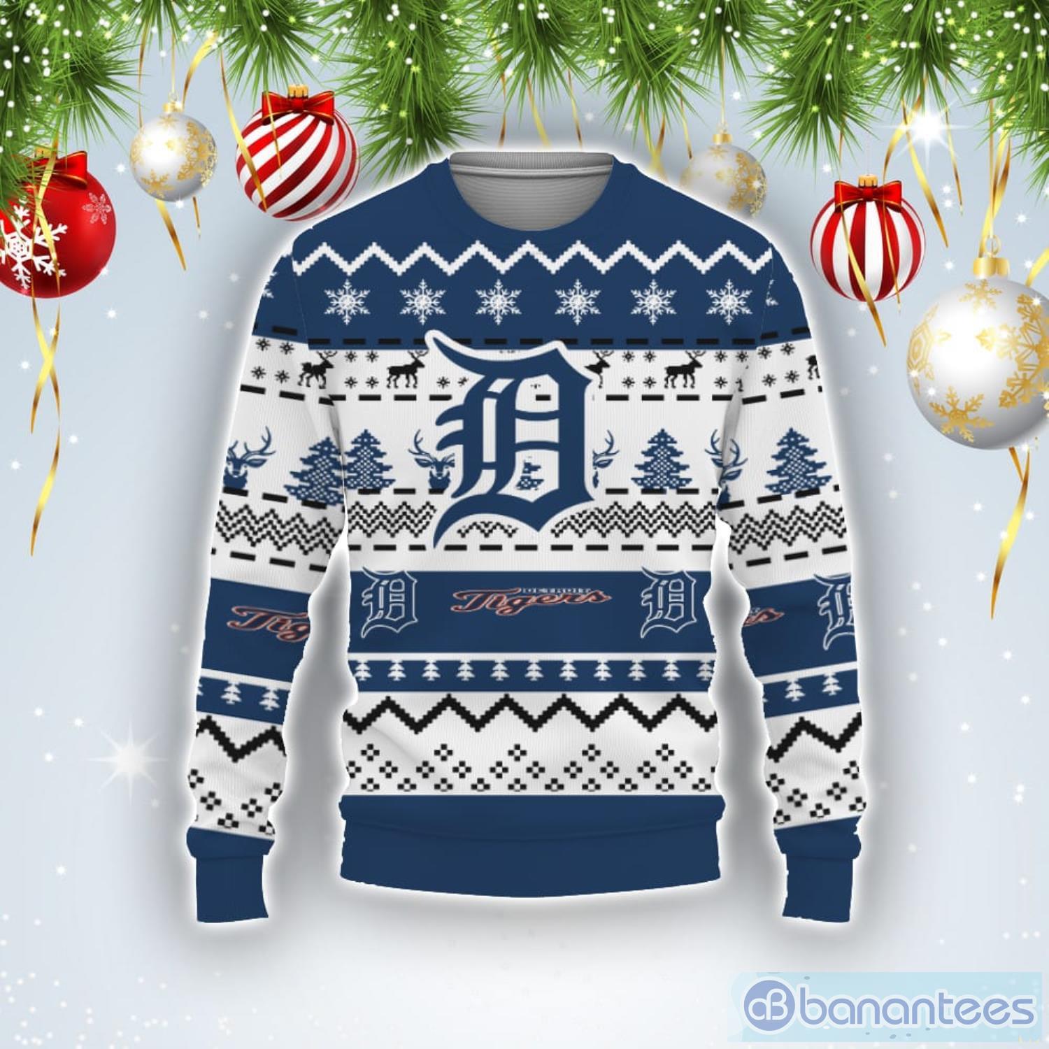 Merry Christmas Snow Pattern Funny Cute Detroit Tigers Ugly Christmas Sweater Product Photo 1