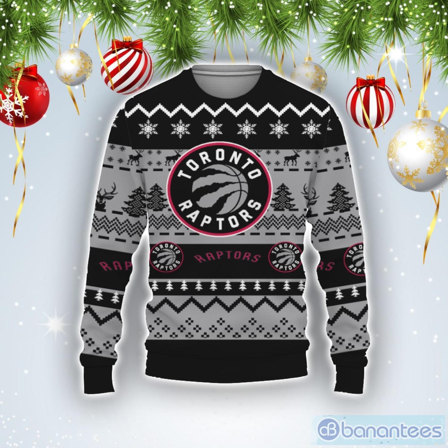Merry Christmas Snow Pattern Funny Cute Toronto Raptors Ugly Christmas Sweater Product Photo 1