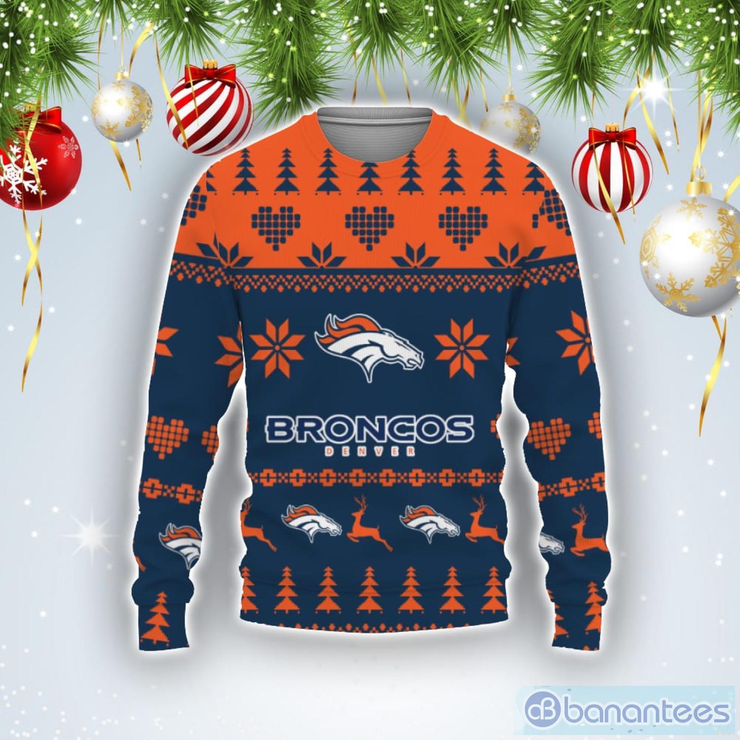 Merry Funny Denver Broncos Ugly Christmas Sweater Product Photo 1