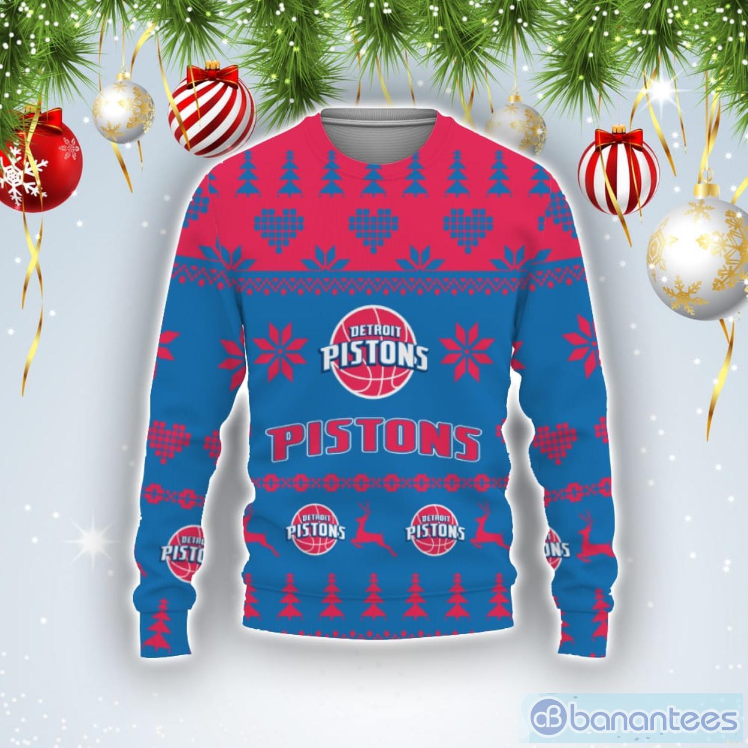 Merry Funny Detroit Pistons Ugly Christmas Sweater Product Photo 1