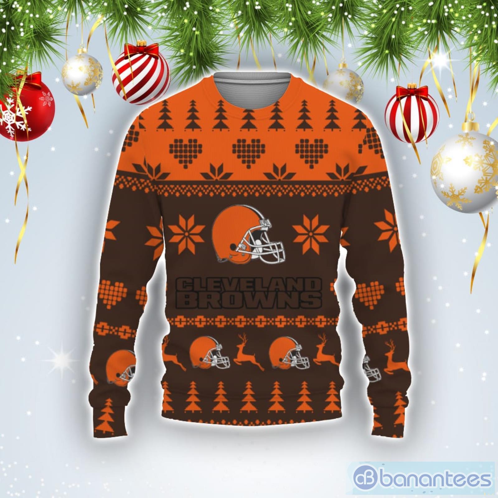 Merry Sweater Funny Cleveland Browns Gifts For Fan Merry Christmas Tree Ugly Christmas Sweater Product Photo 1