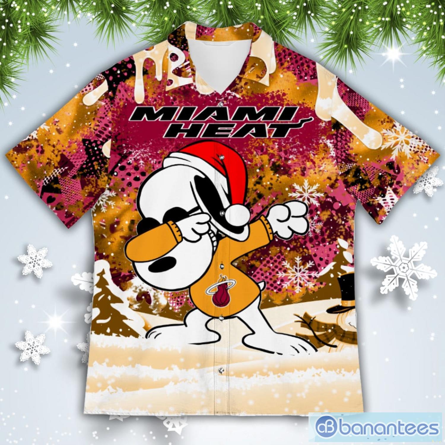 Miami Heat Snoopy Dabbing The Peanuts American Christmas Dripping Hawaiian Shirt Product Photo 2