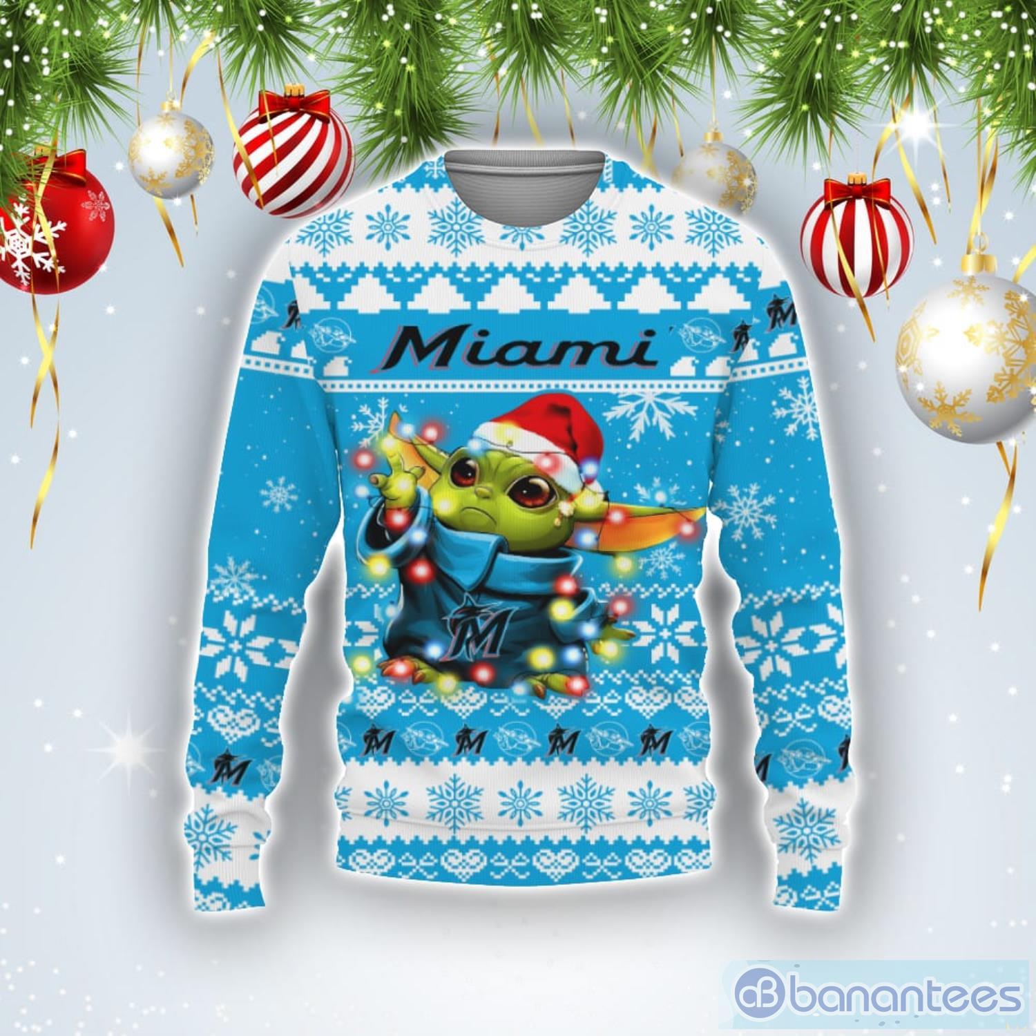 Miami Marlins Baby Yoda Star Wars Sports Football American Ugly Christmas Sweater Product Photo 1