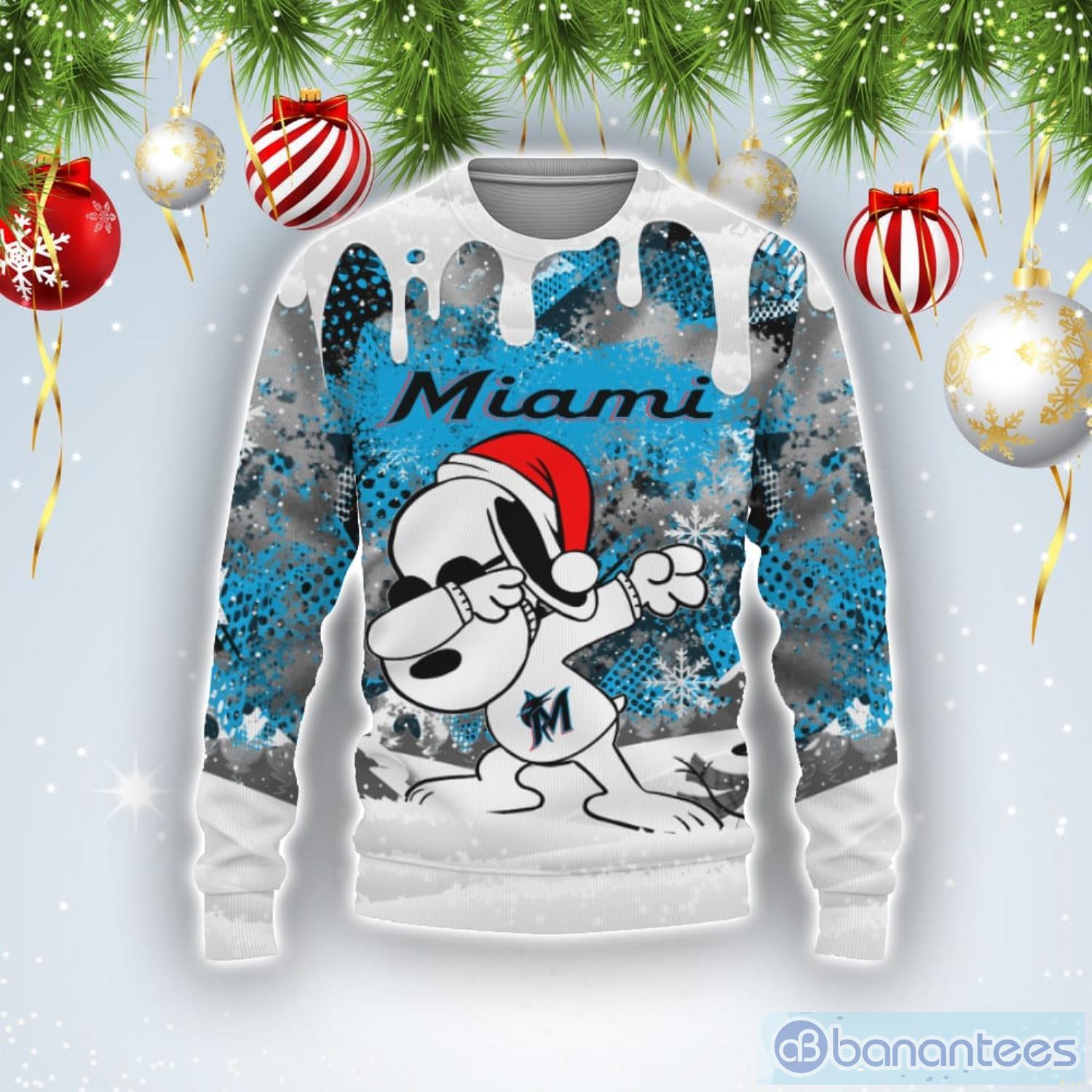 Miami Marlins Snoopy Dabbing The Peanuts Sports Football American Christmas Sweater Product Photo 1