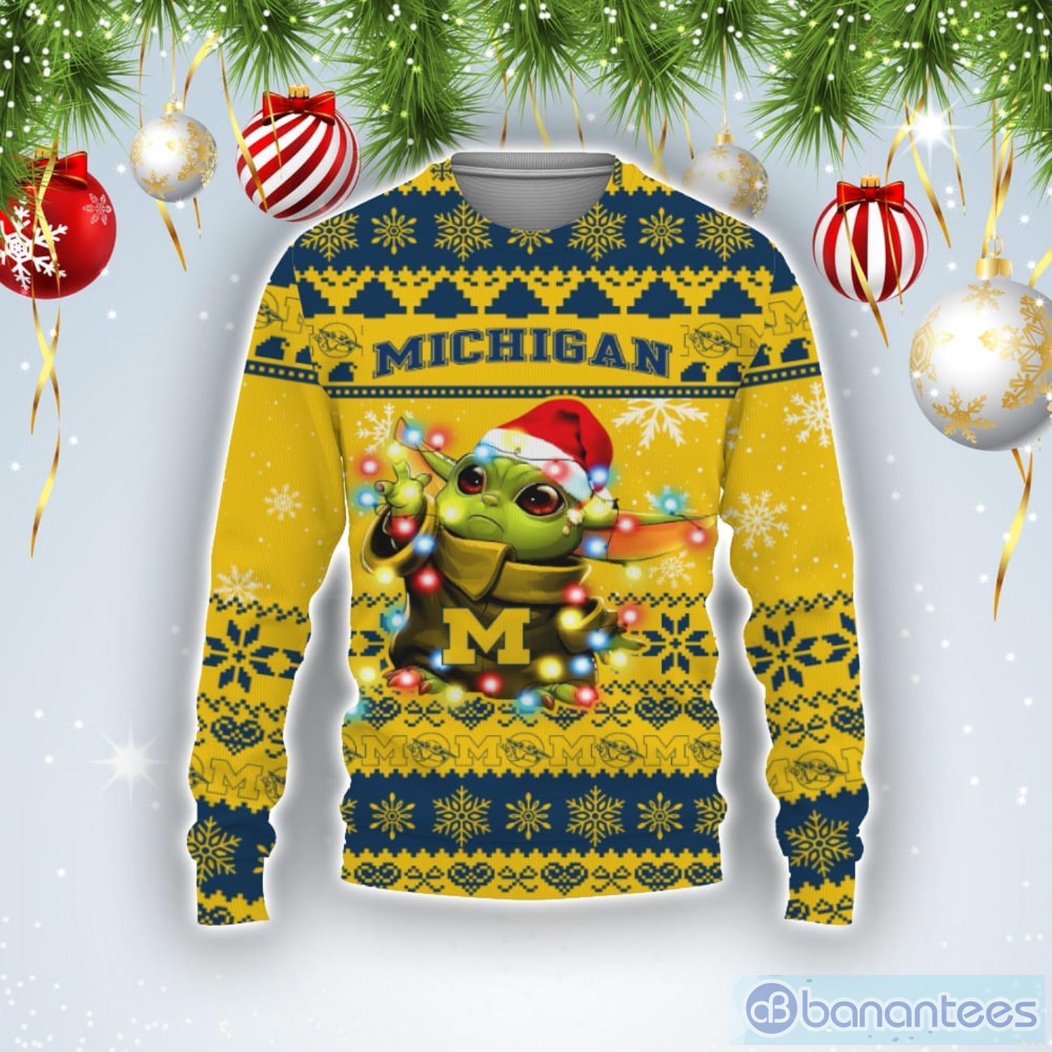 Michigan Wolverines Baby Yoda Star Wars Sports Football American Ugly Christmas Sweater Product Photo 1