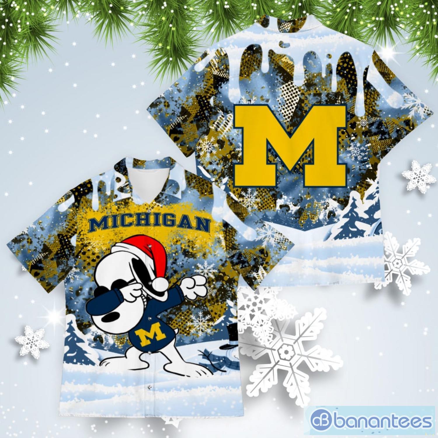 Michigan Wolverines Snoopy Dabbing The Peanuts American Christmas Dripping Hawaiian Shirt Product Photo 1