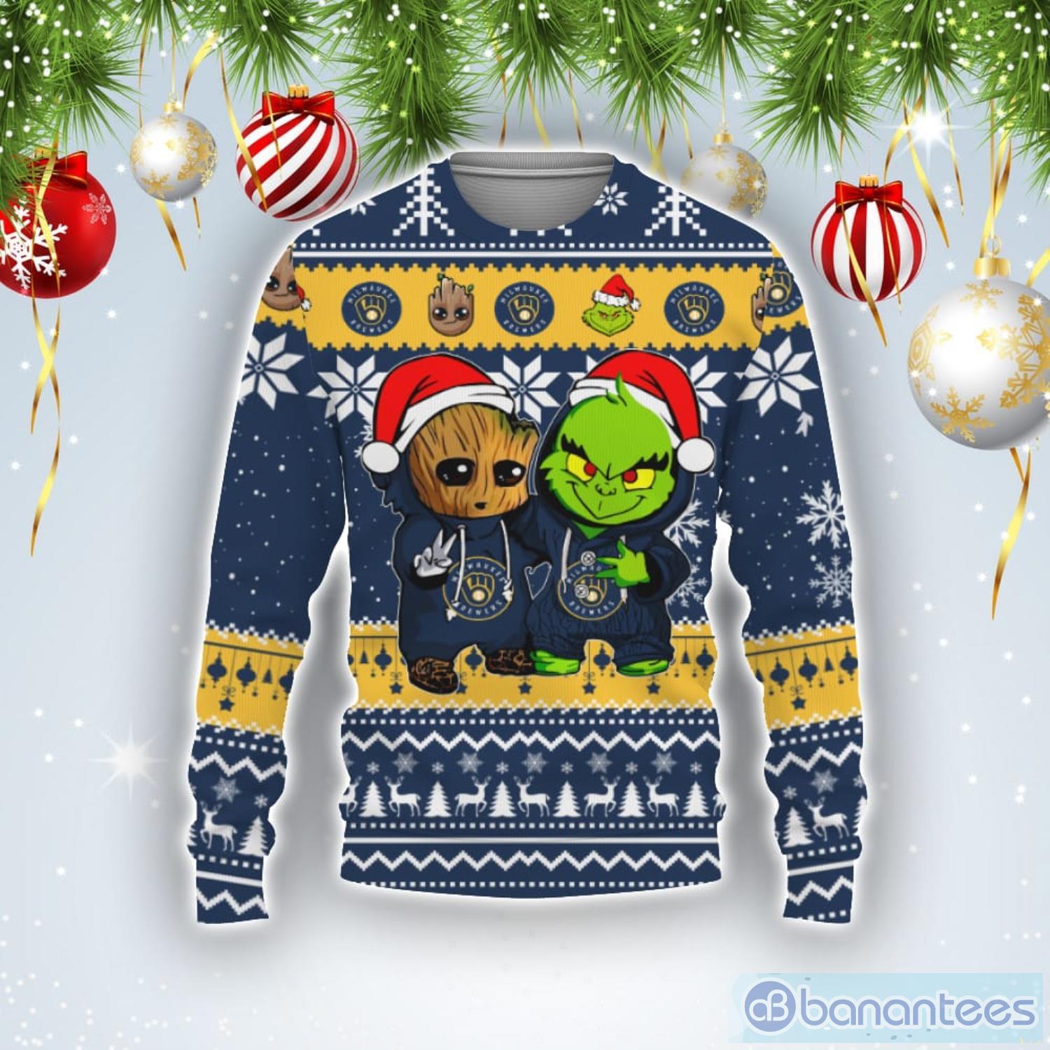 Milwaukee Brewers Baby Groot And Grinch Best Friends Football American Ugly Christmas Sweater Product Photo 1
