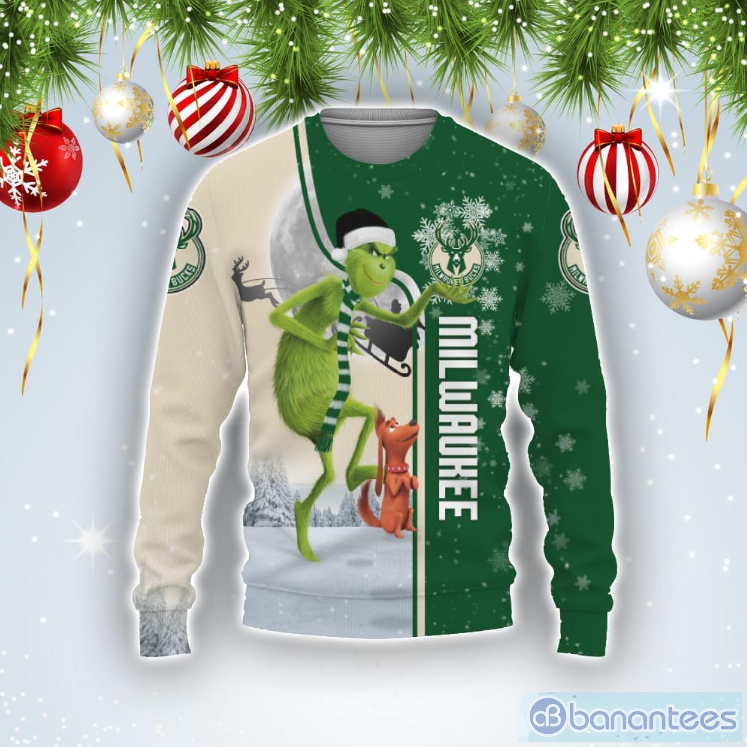 Milwaukee Bucks NBAFunny Grinch Ugly Christmas Sweater Product Photo 1