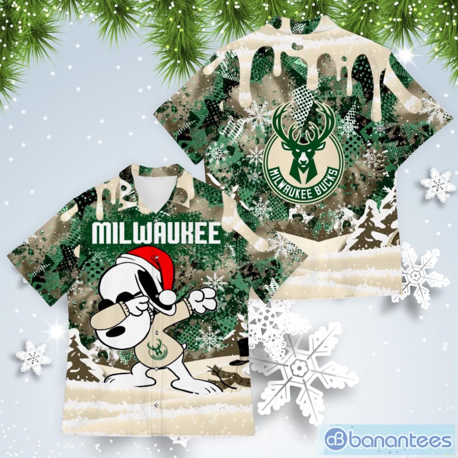 Milwaukee Bucks Snoopy Dabbing The Peanuts American Christmas Dripping Hawaiian Shirt Product Photo 1
