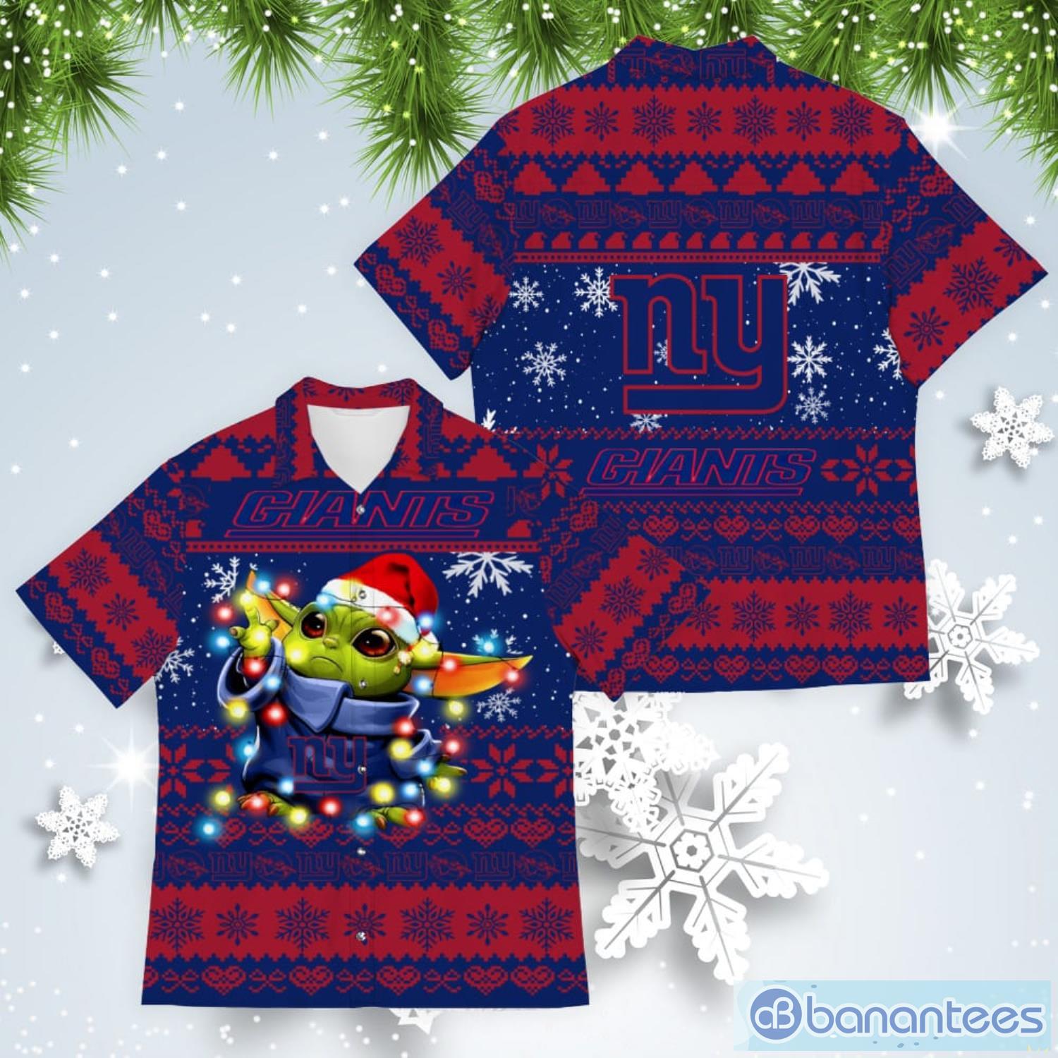 New York Giants Baby Yoda Star Wars American Ugly Christmas Sweater Pattern Hawaiian Shirt Product Photo 1
