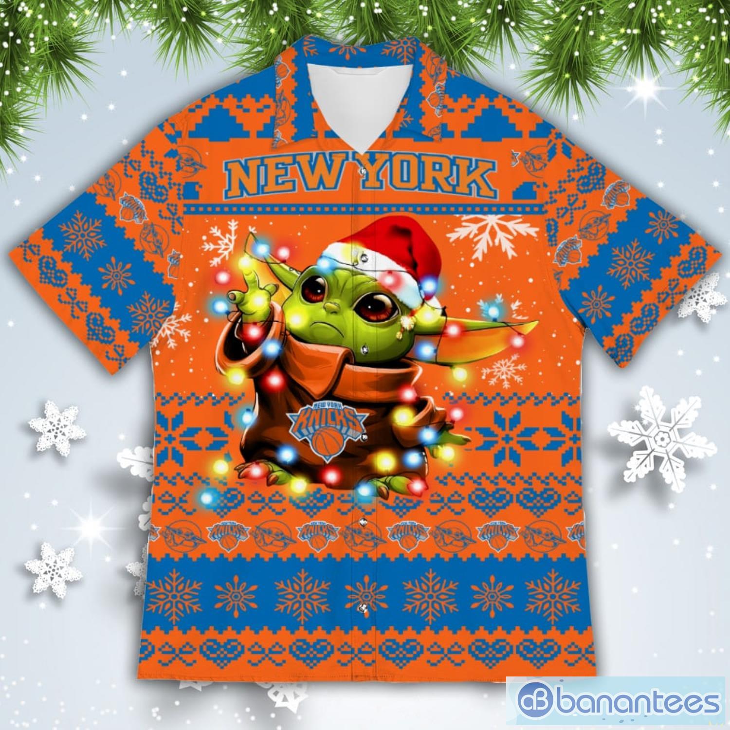 New York Knicks Baby Yoda Star Wars American Ugly Christmas Sweater Pattern Hawaiian Shirt Product Photo 2
