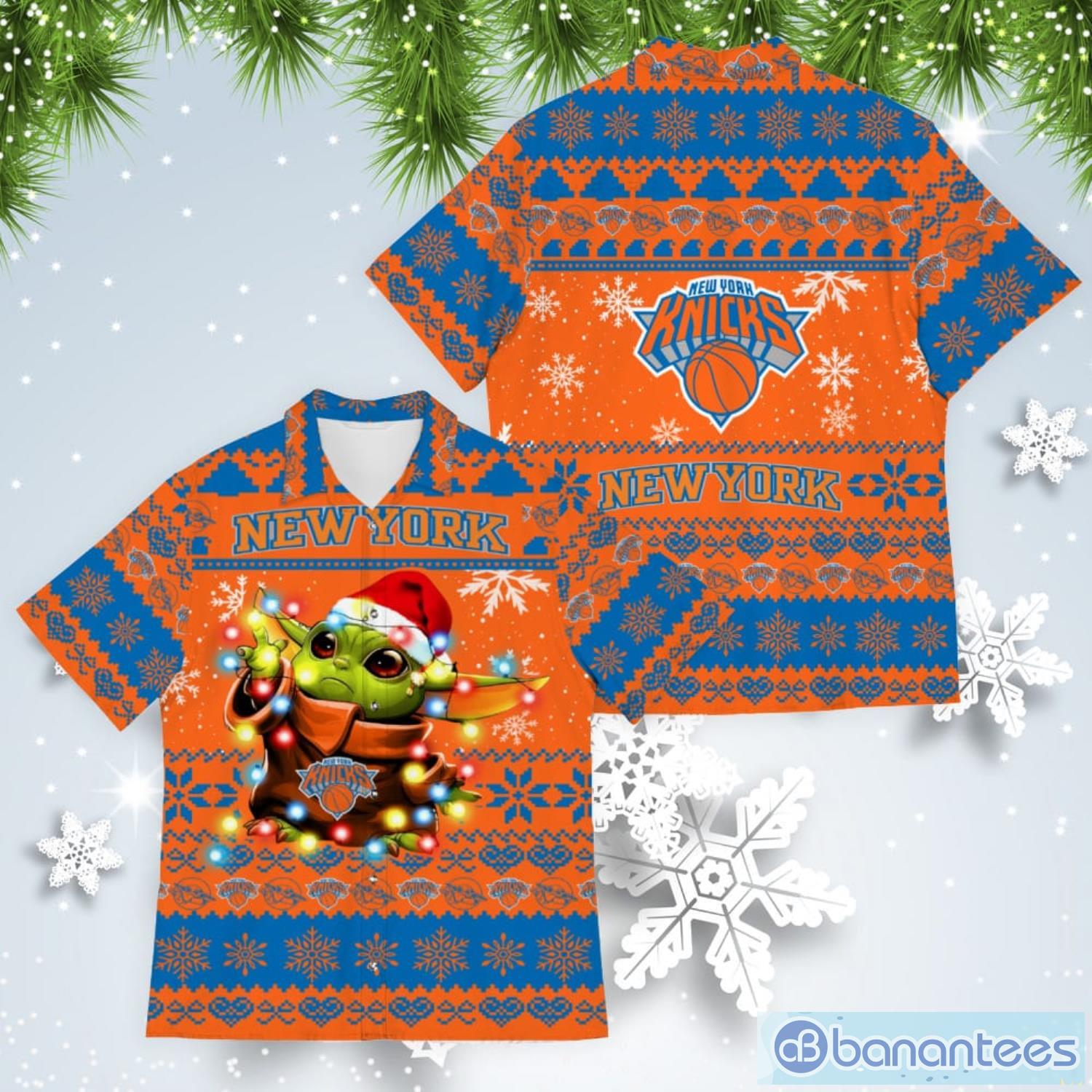New York Knicks Baby Yoda Star Wars American Ugly Christmas Sweater Pattern Hawaiian Shirt Product Photo 1