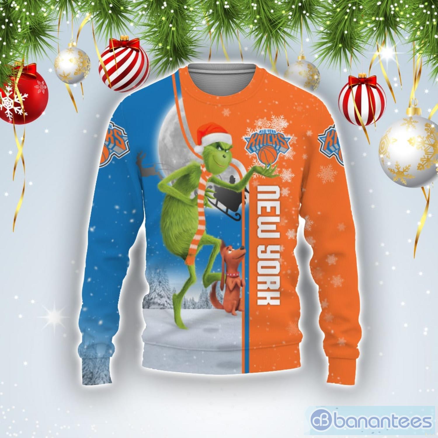 New York Knicks NBA Funny Grinch Ugly Christmas Sweater Product Photo 1