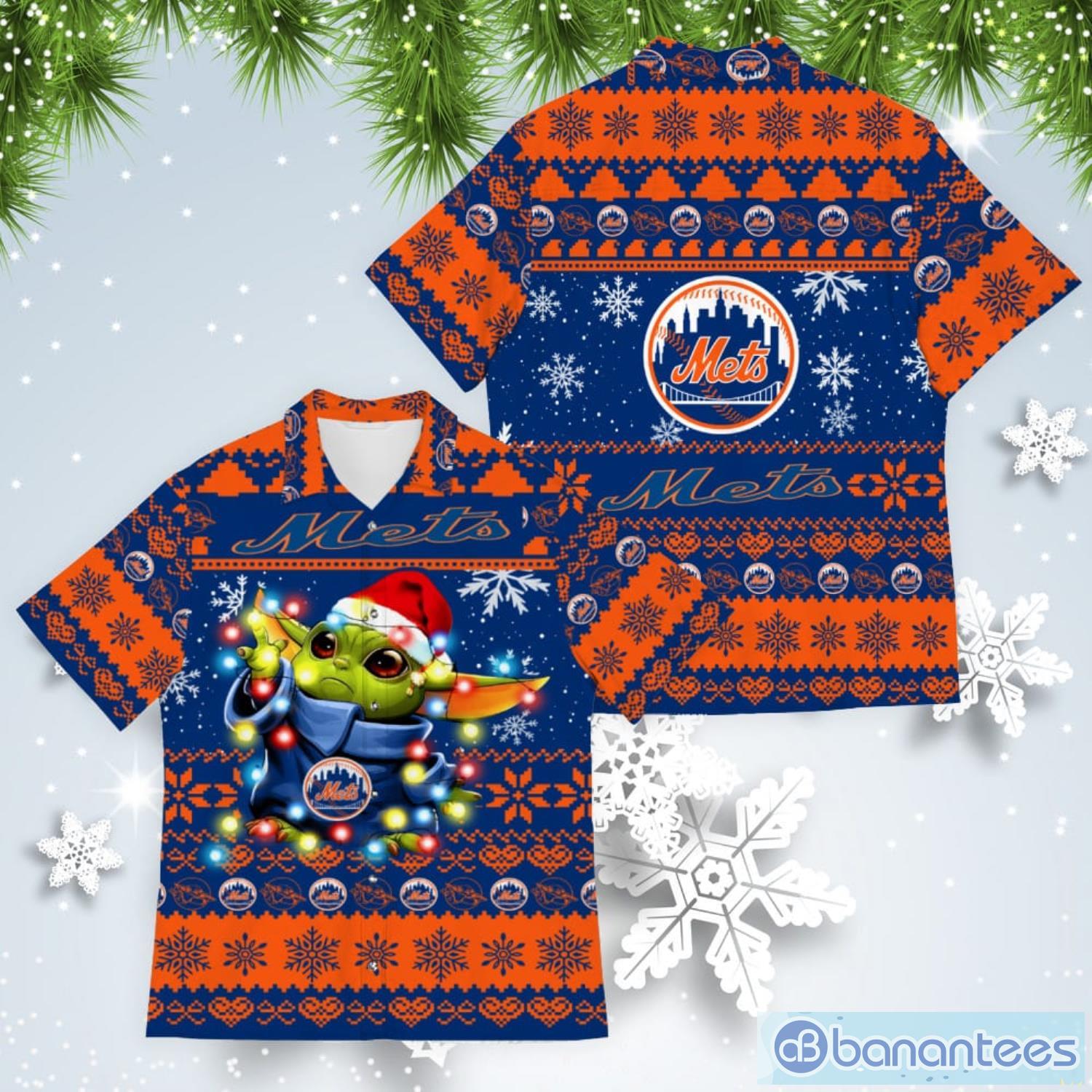 New York Mets Baby Yoda Star Wars American Ugly Christmas Sweater Pattern Hawaiian Shirt Product Photo 1