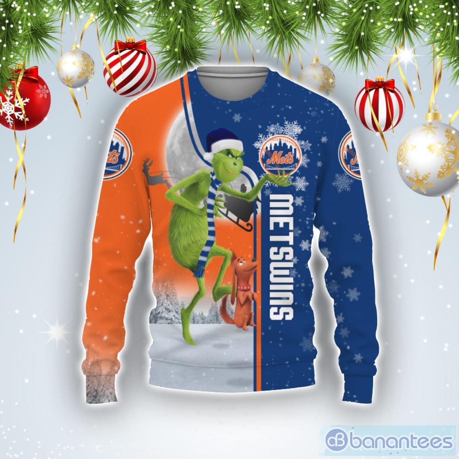 New York Mets MLB Funny Grinch Ugly Christmas Sweater Product Photo 1