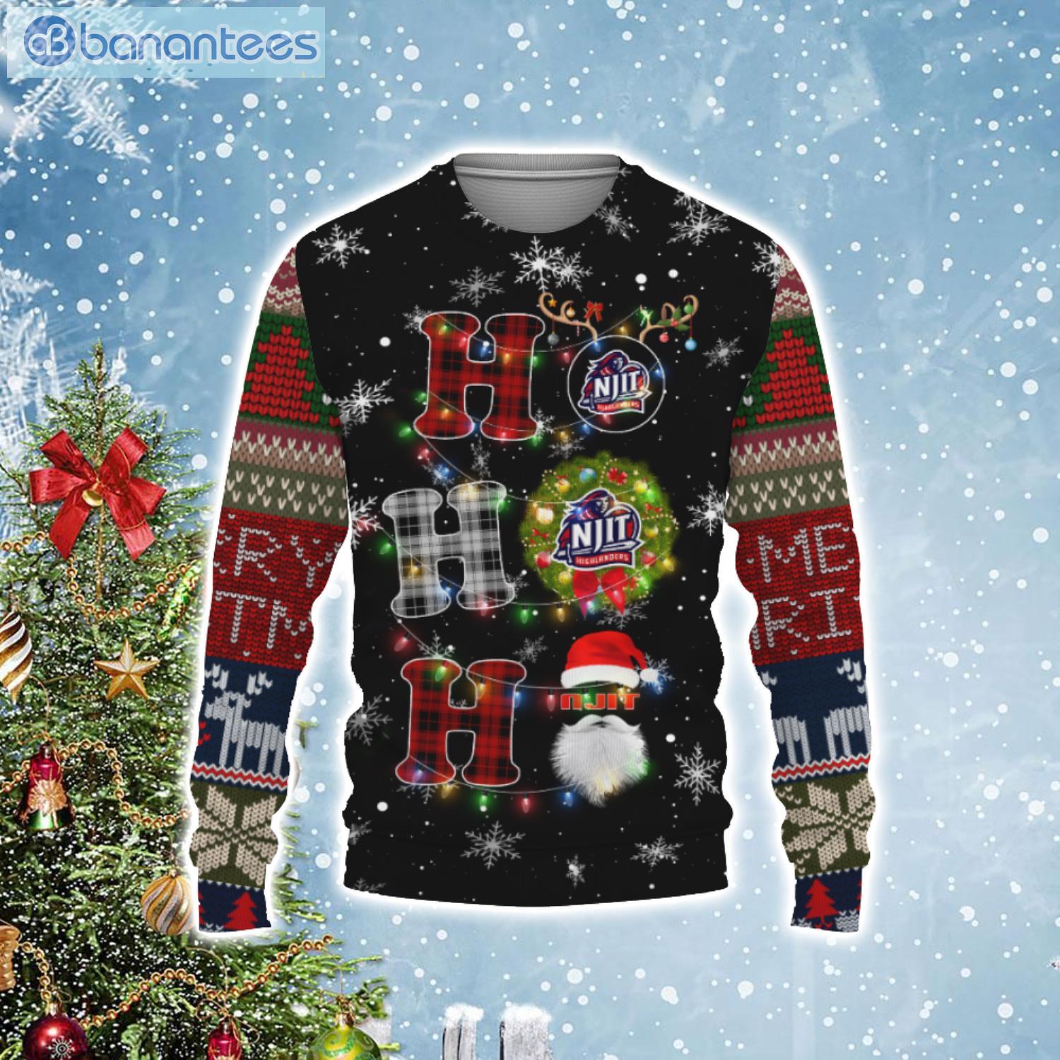 NJIT Highlanders NCAA Santa Claus Ho Ho Ho Merry Christmas Light Ugly Christmas Sweater Product Photo 2