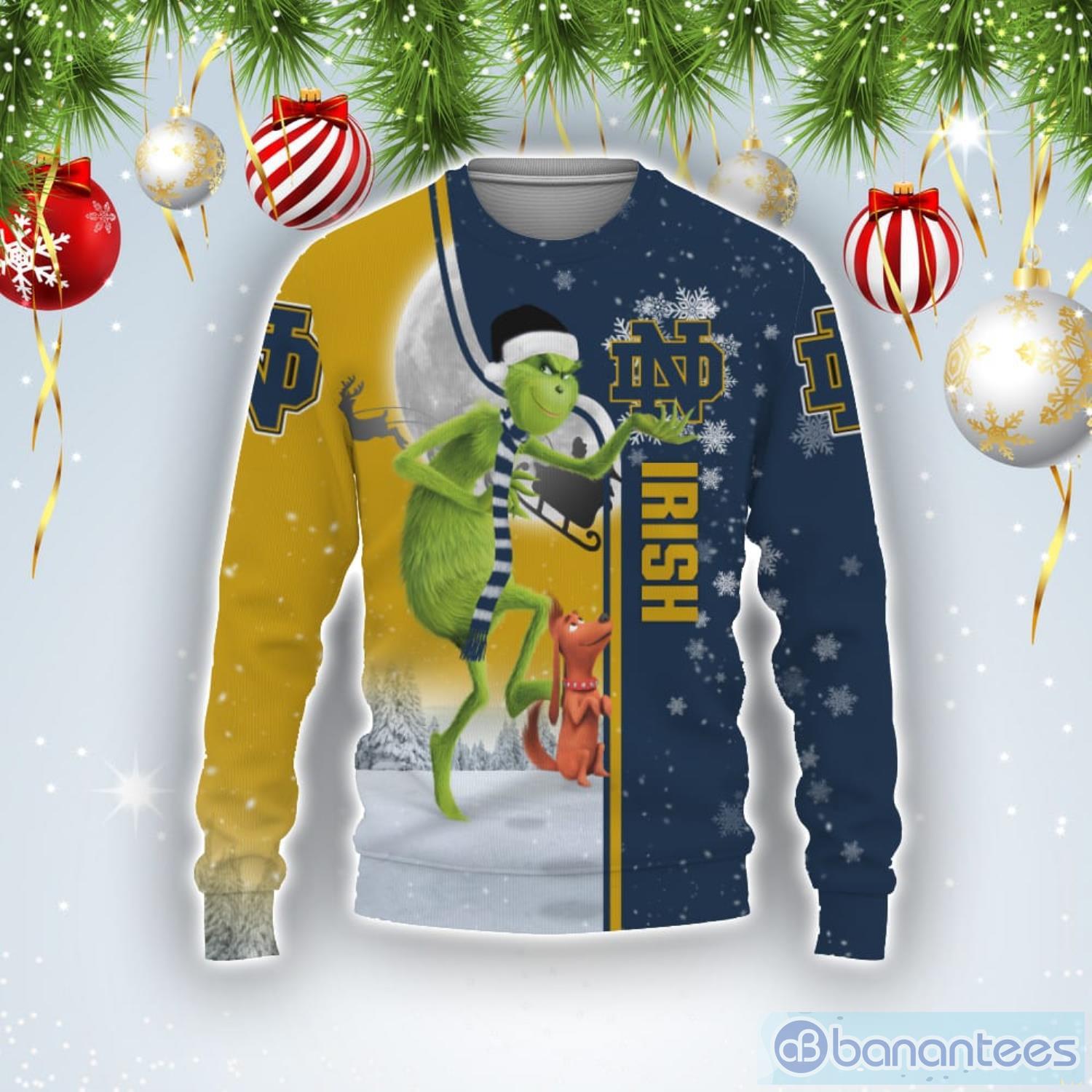Notre Dame Fighting Irish Funny Grinch Ugly Christmas Sweater Product Photo 1