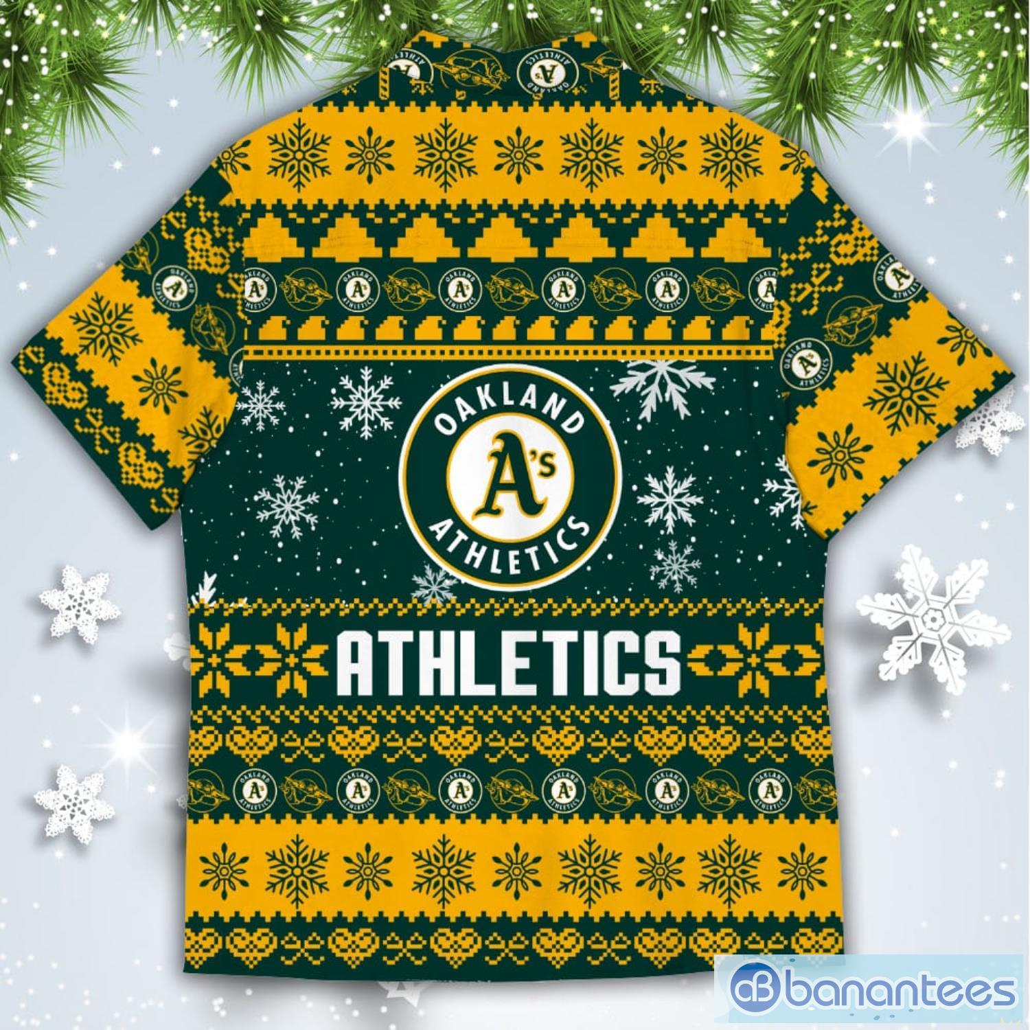 Oakland Athletics Baby Yoda Star Wars American Ugly Christmas Sweater Pattern Hawaiian Shirt Product Photo 3