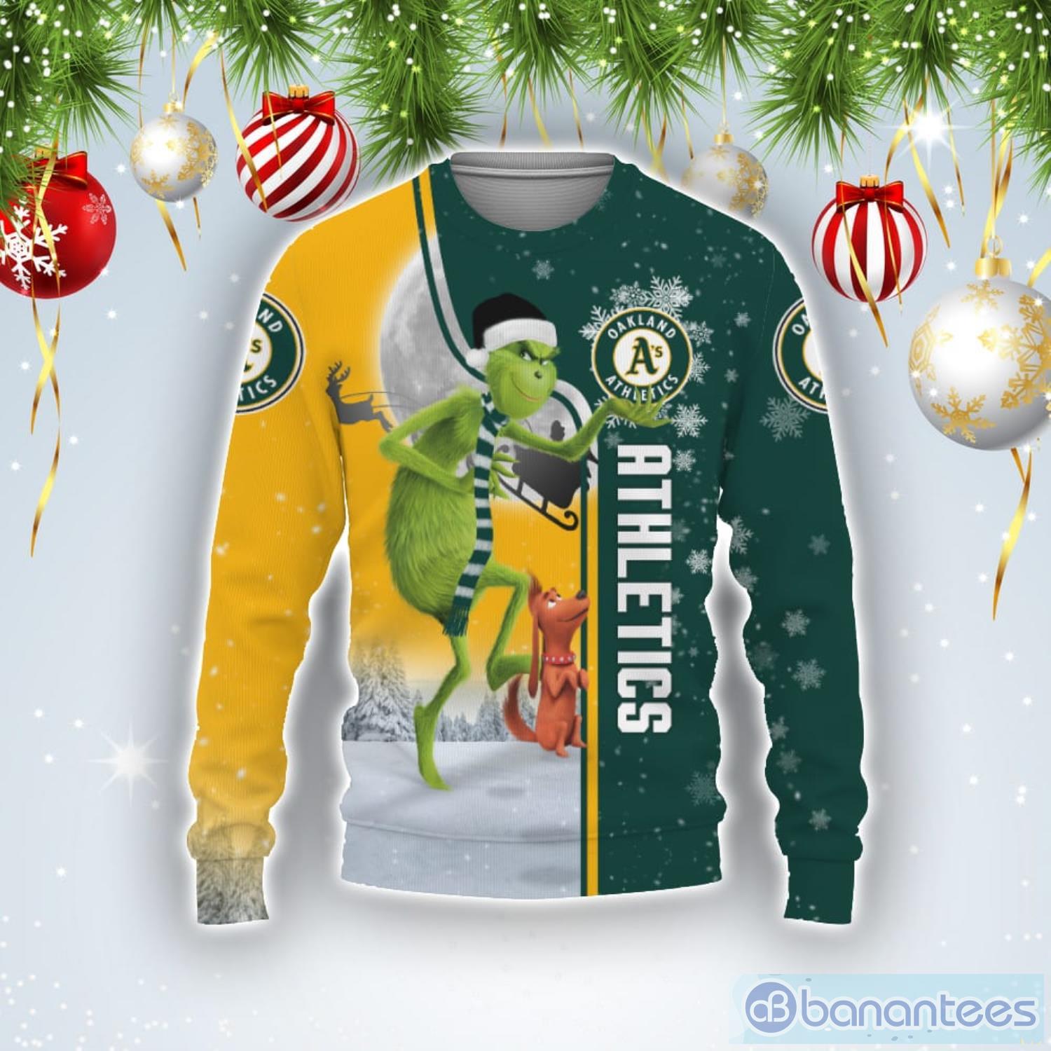 Oakland Athletics MLB Funny Grinch Ugly Christmas Sweater Product Photo 1