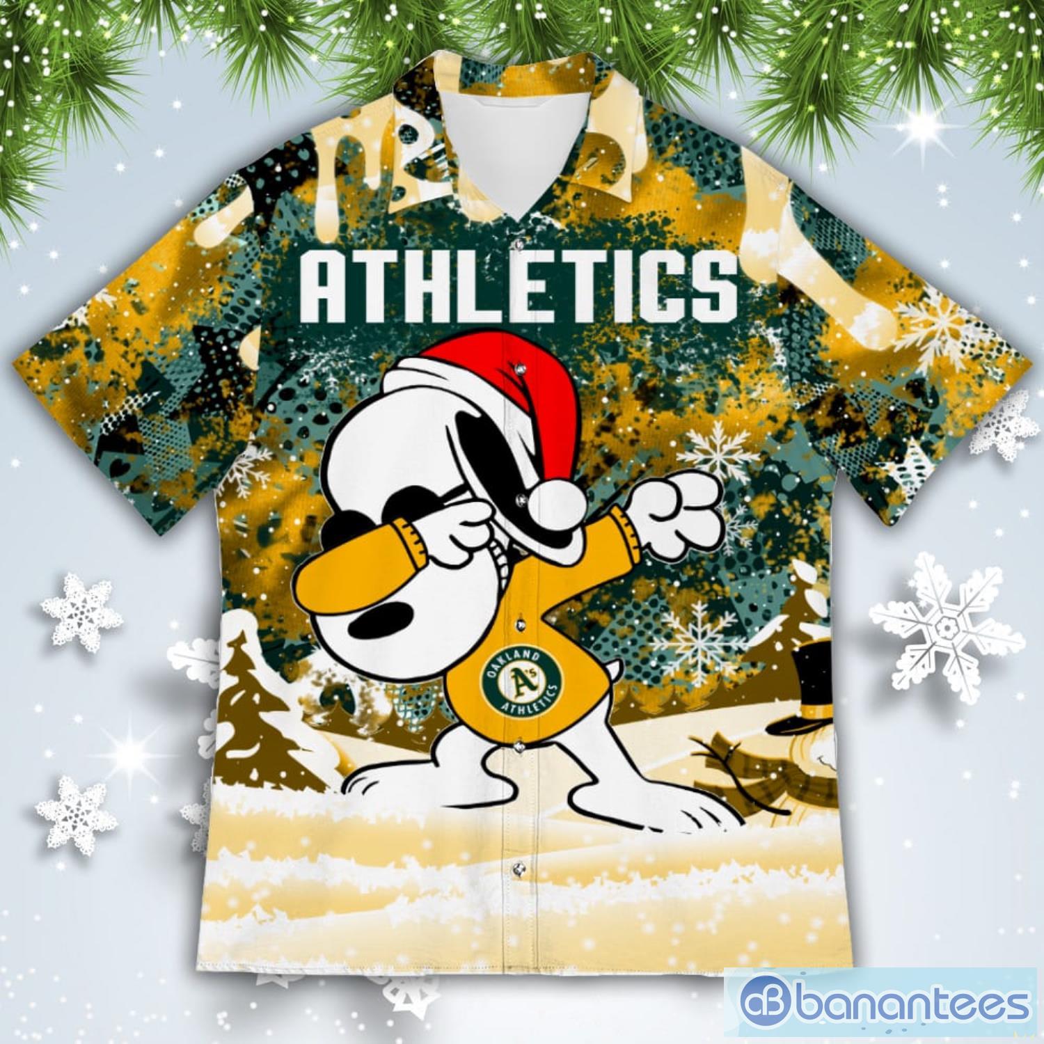 Oakland Athletics Snoopy Dabbing The Peanuts American Christmas Dripping Hawaiian Shirt Product Photo 2