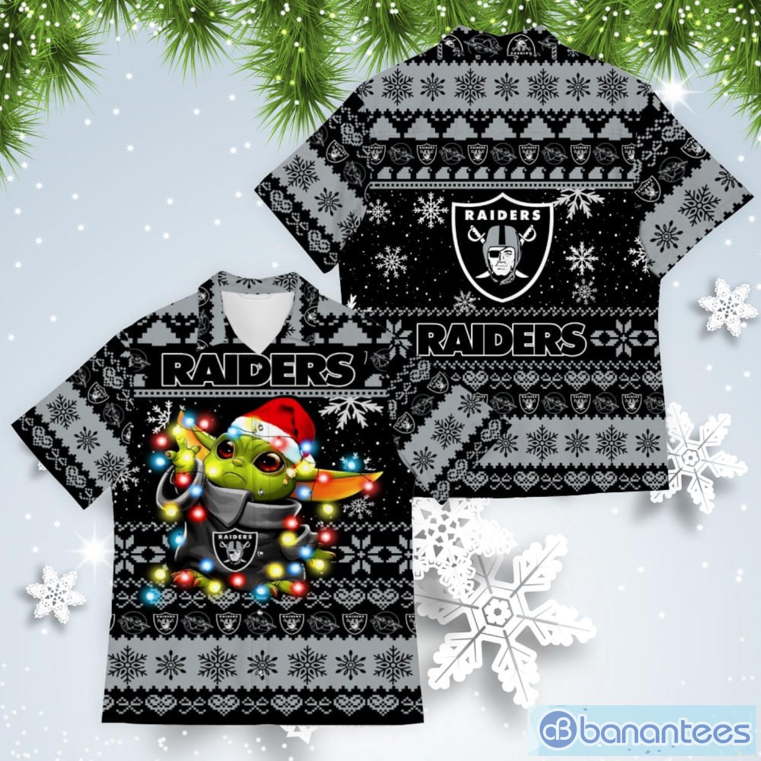 Oakland Raiders Baby Yoda Star Wars American Ugly Christmas Sweater Pattern Hawaiian Shirt Product Photo 1