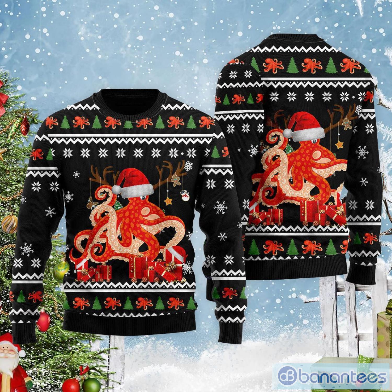 Octopus Santa The Twelve Day Of Christmas Cute Christmas Gift Ugly Christmas Sweater Product Photo 1