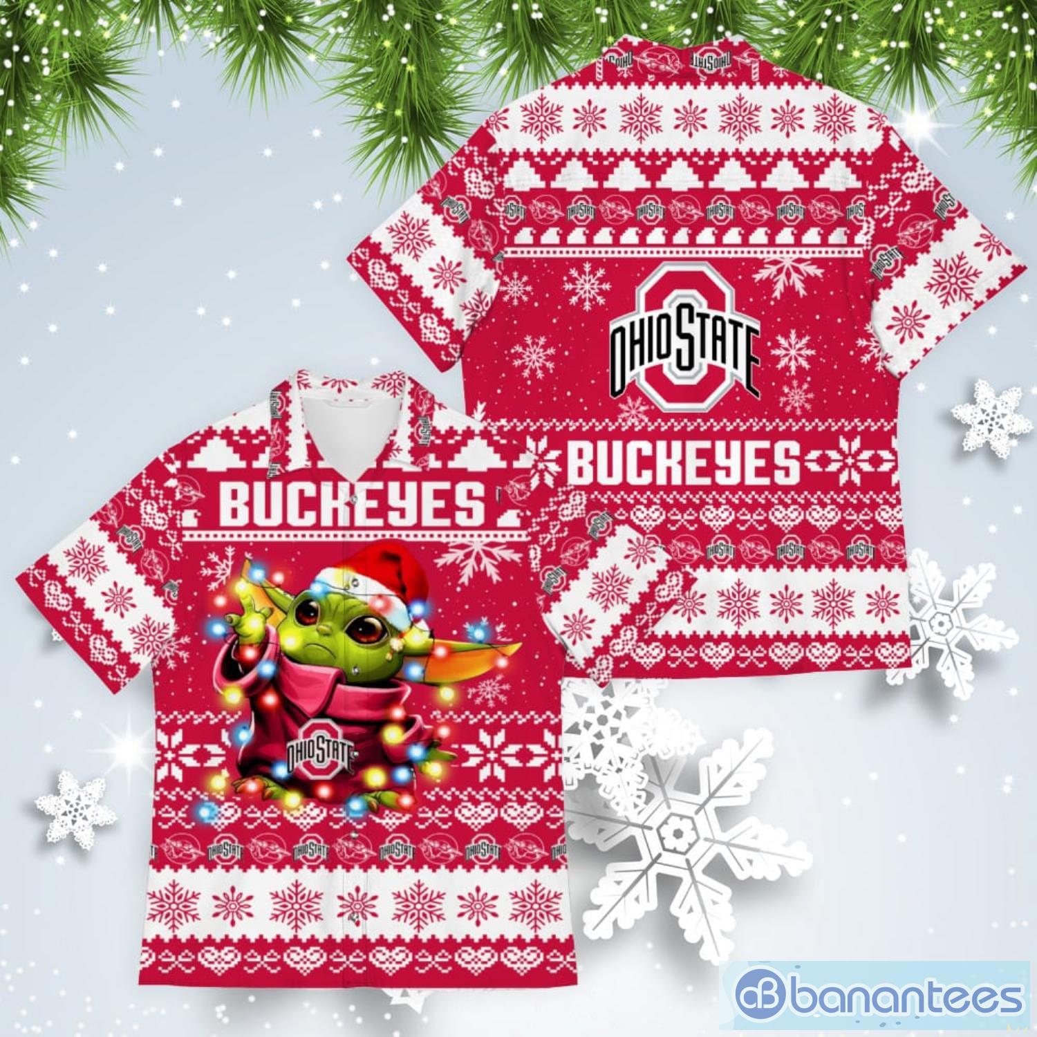 Ohio State Buckeyes Baby Yoda Star Wars American Ugly Christmas Sweater Pattern Hawaiian Shirt Product Photo 1