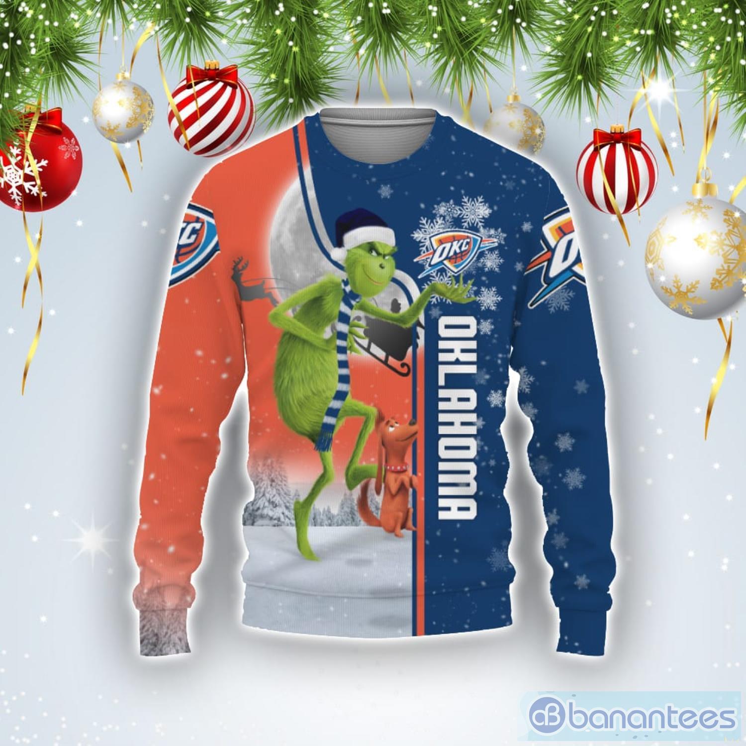 Oklahoma City Thunder NBA Funny Grinch Ugly Christmas Sweater Product Photo 1