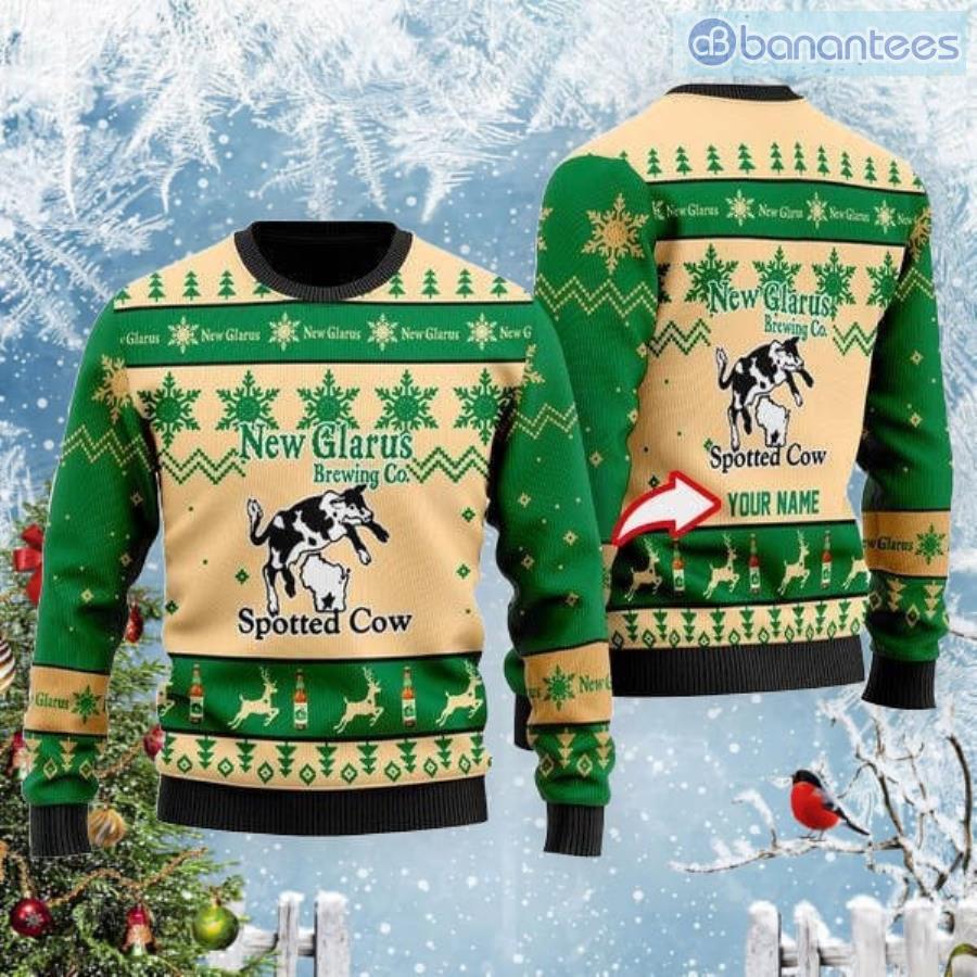 Personalized Name Funny Spotted Cow Beer Ugly Ugly Christmas Sweater Product Photo 1