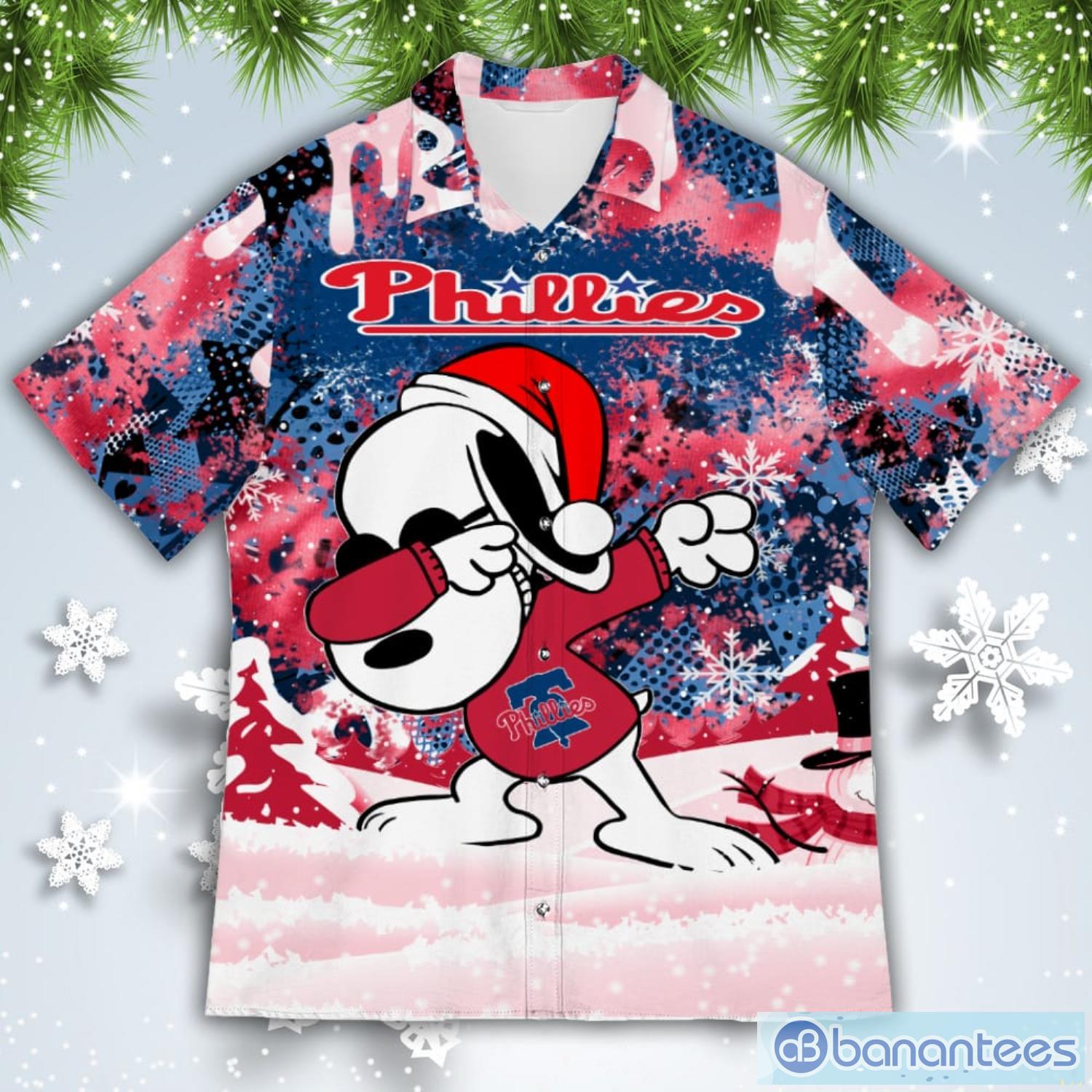 Philadelphia Phillies Snoopy Dabbing The Peanuts American Christmas Dripping Hawaiian Shirt Product Photo 2