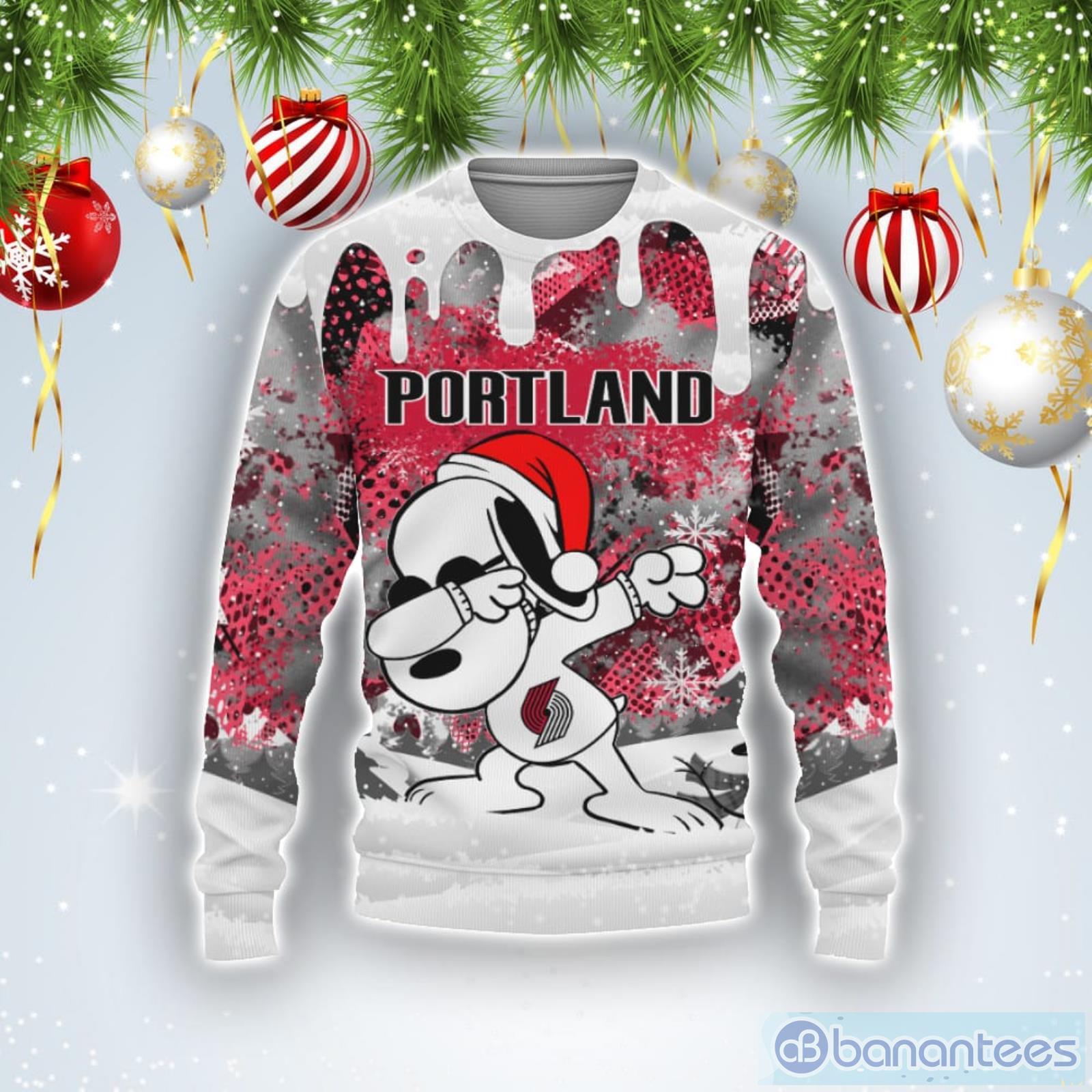 Portland Trail Blazers Snoopy Dabbing The Peanuts Sports Christmas Ugly Christmas Sweater Product Photo 1
