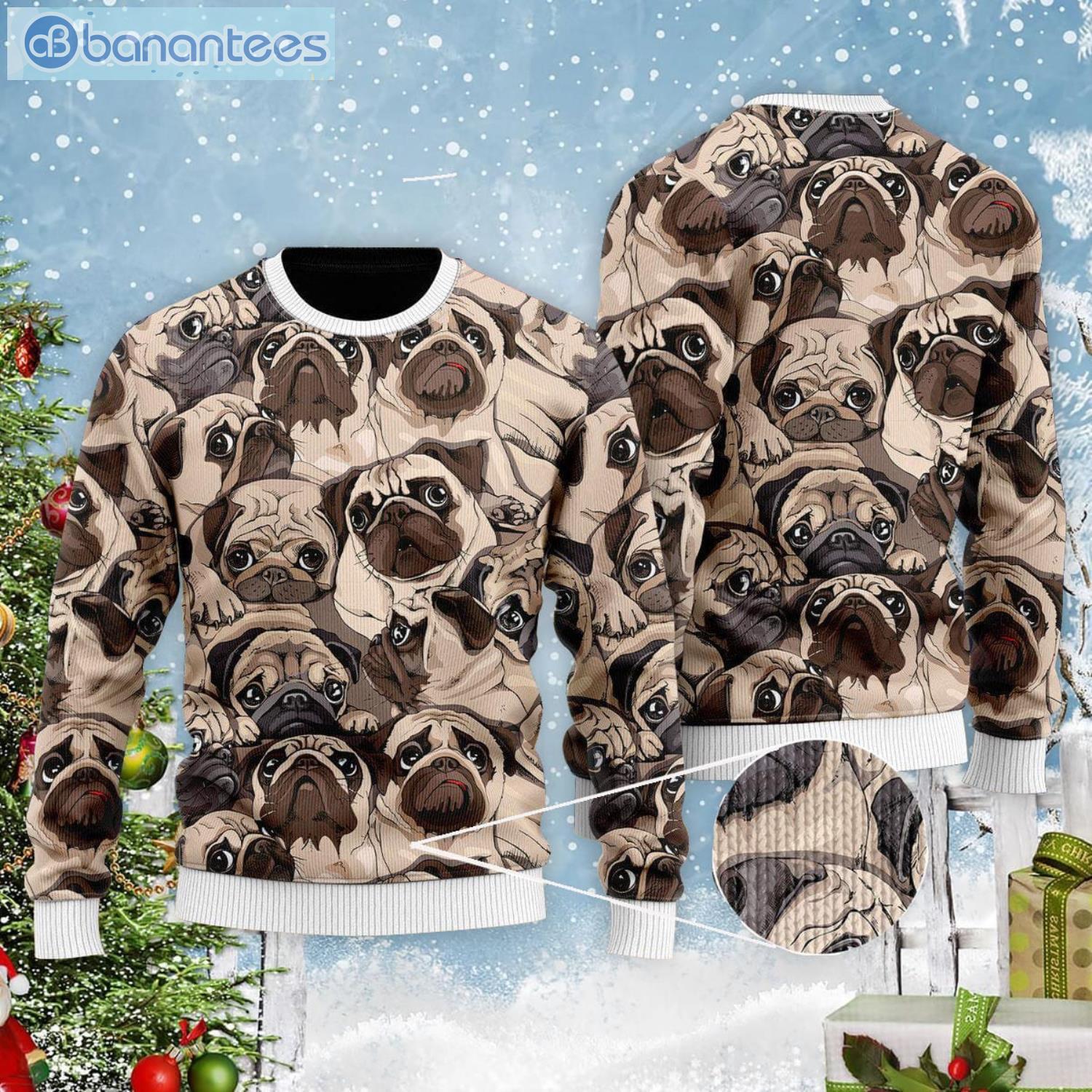 Pug Lover Yappy Holidays Puppy Dog All Over Print Ugly Christmas Sweater Product Photo 2