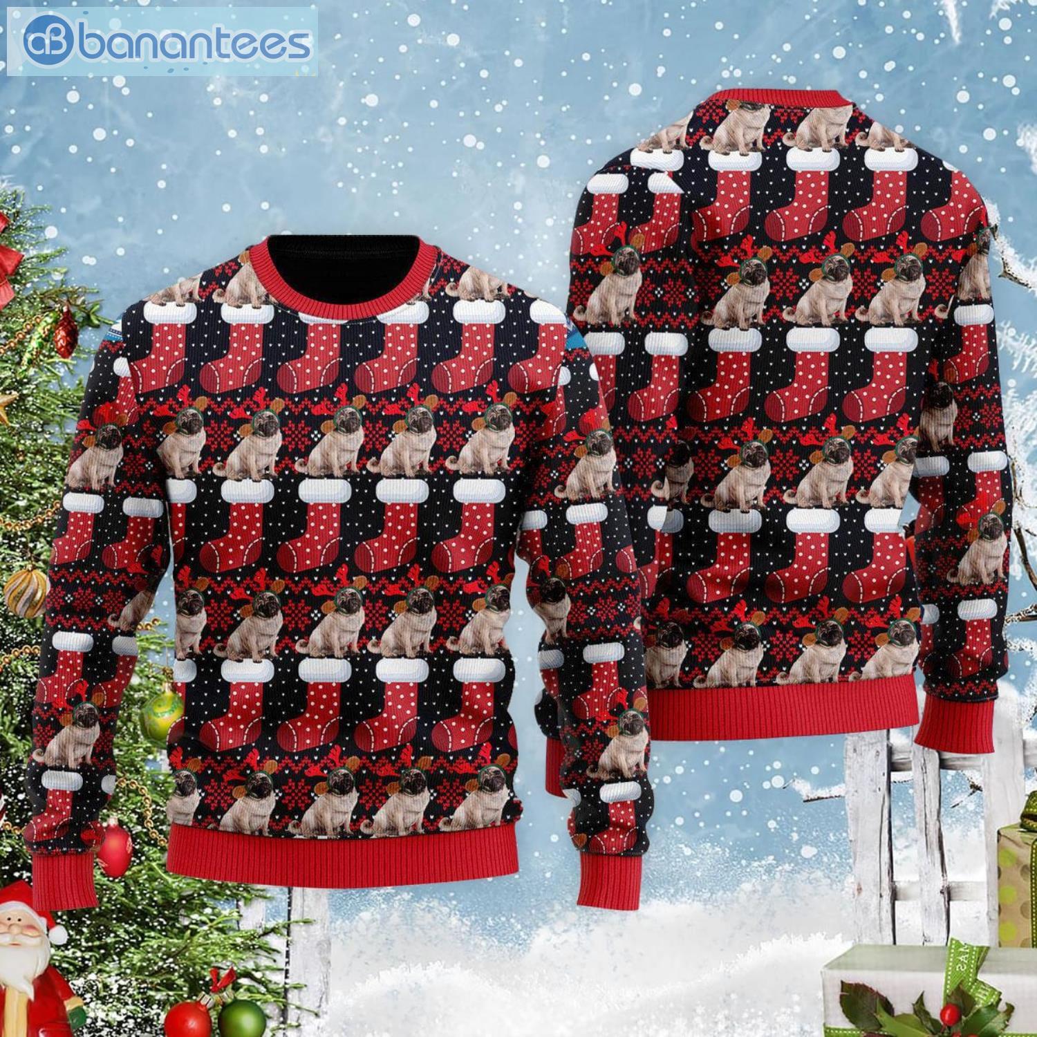 Puppy Dog With Red Xmas Socks Pattern All Over Print Ugly Christmas Sweater Product Photo 2
