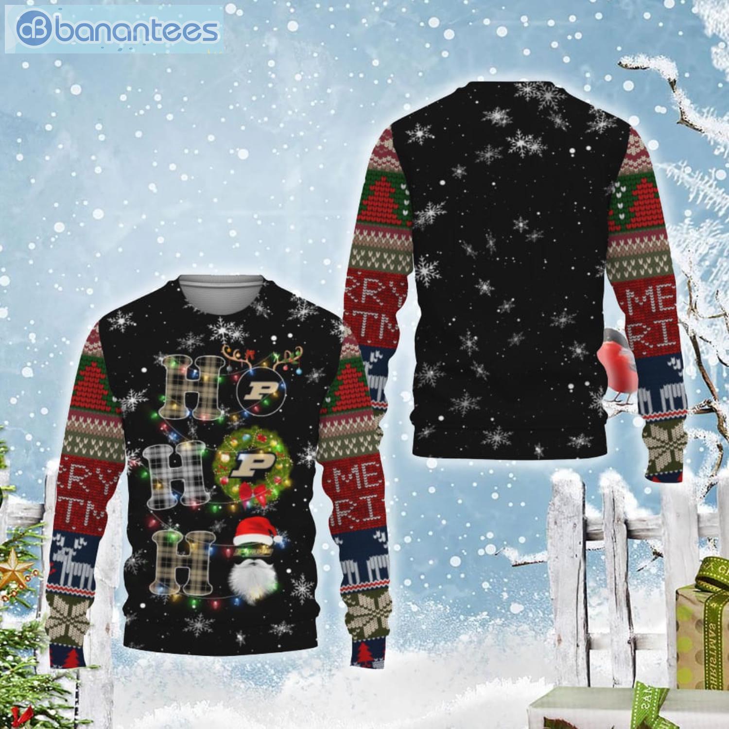 Purdue Boilermakers NCAA Santa Claus Ho Ho Ho Merry Christmas Light Ugly Christmas Sweater Product Photo 2