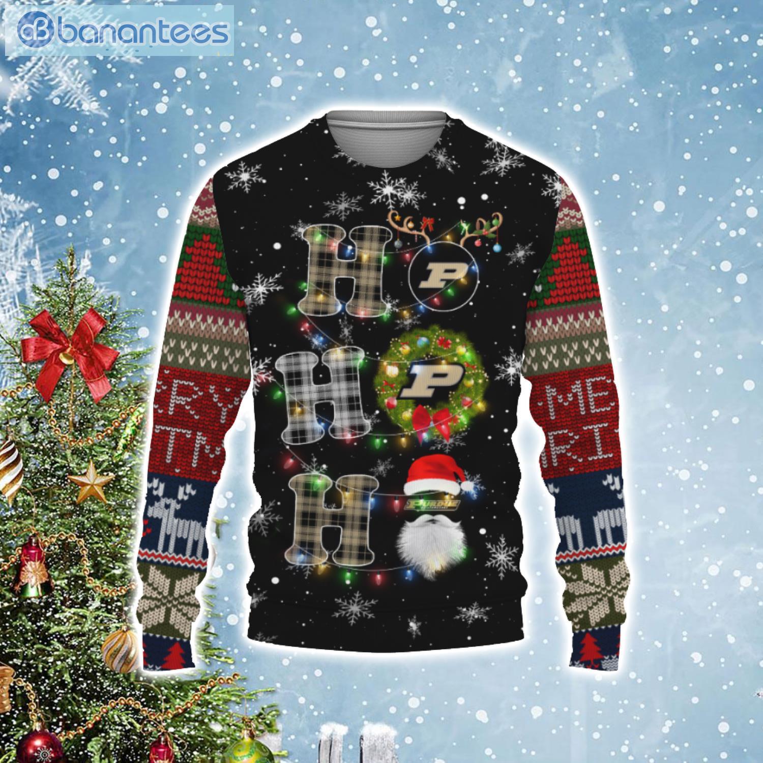 Purdue Boilermakers NCAA Santa Claus Ho Ho Ho Merry Christmas Light Ugly Christmas Sweater Product Photo 1